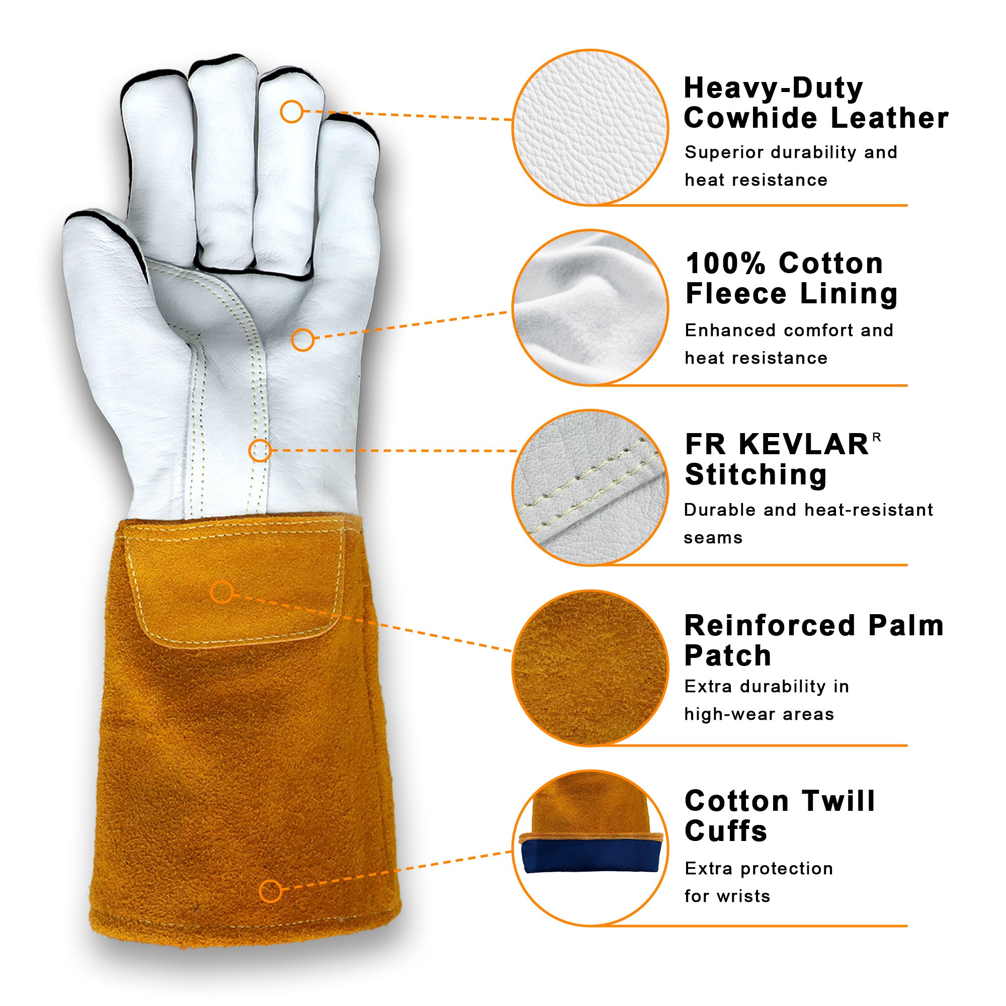 Classic Welding Gloves,Grain Leather Multi Tasks,14" Lined Leather Mig/Stick Gloves, Kevlar Stitching-0101/0201