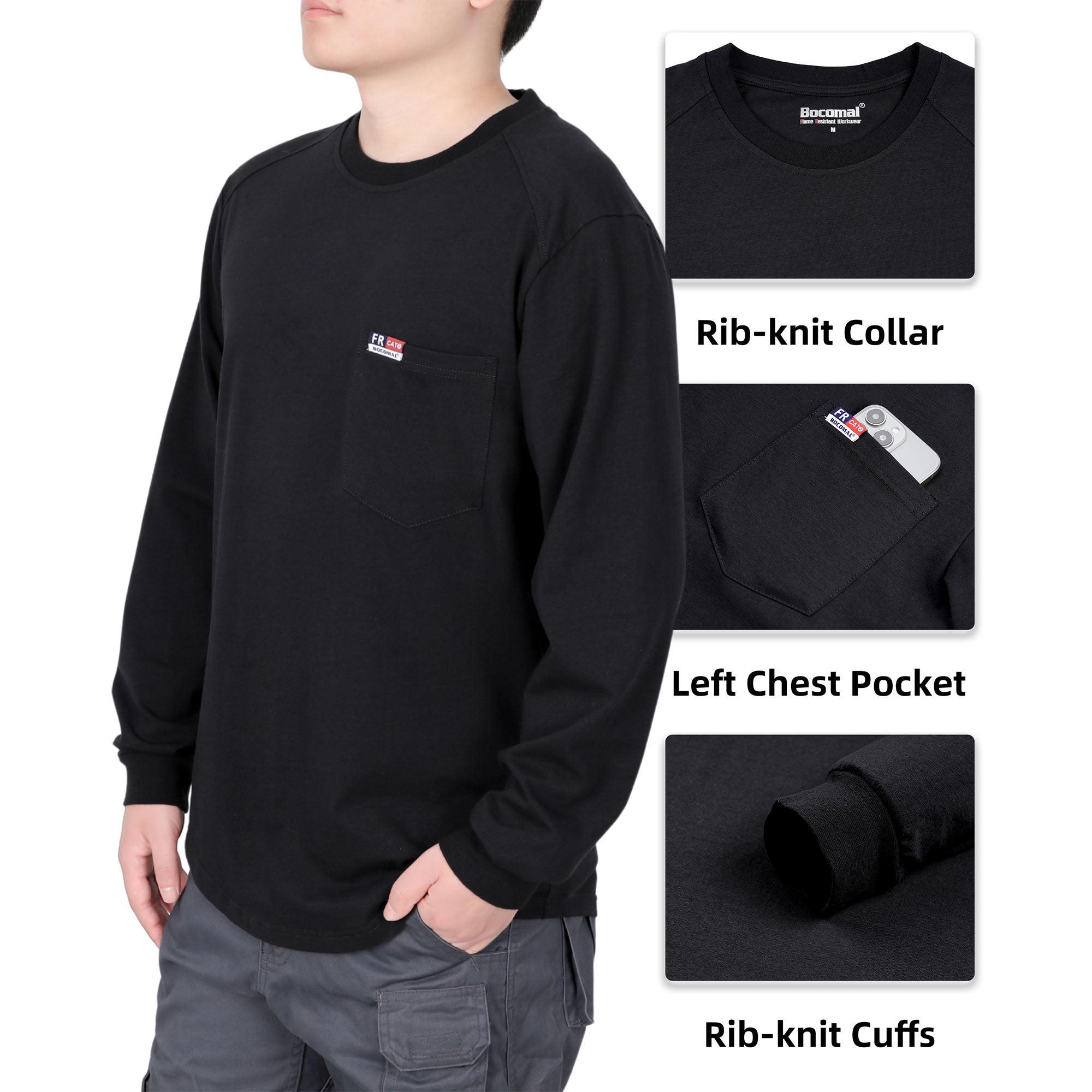 6OZ Crewneck Cotton Tencel Heather Blended Flame Resistant Work T-Shirt - A335