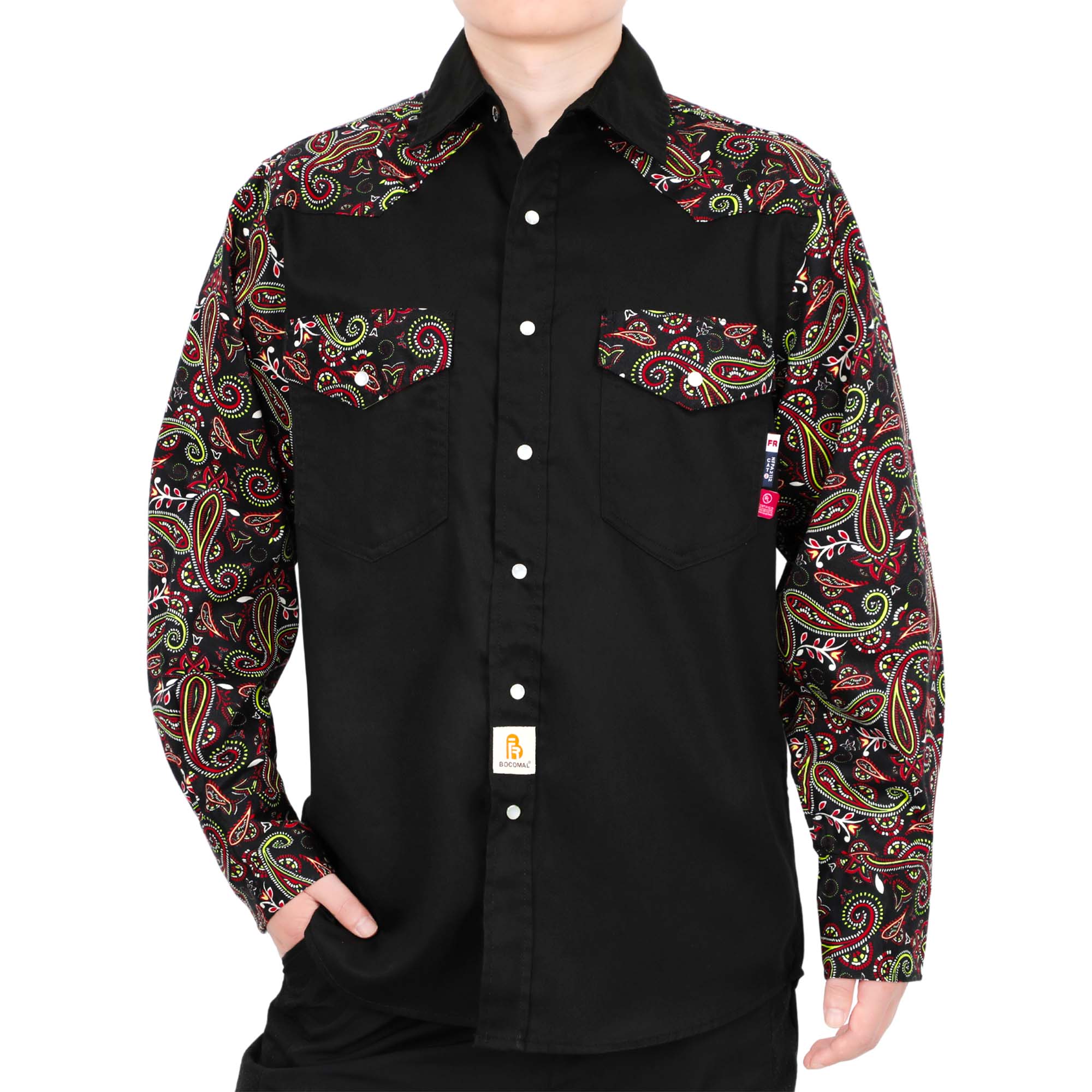 6.5OZ Pearl Snaps Two Tone Plaid/Solid Flame Resistant Cotton Welding Shirt-0907P