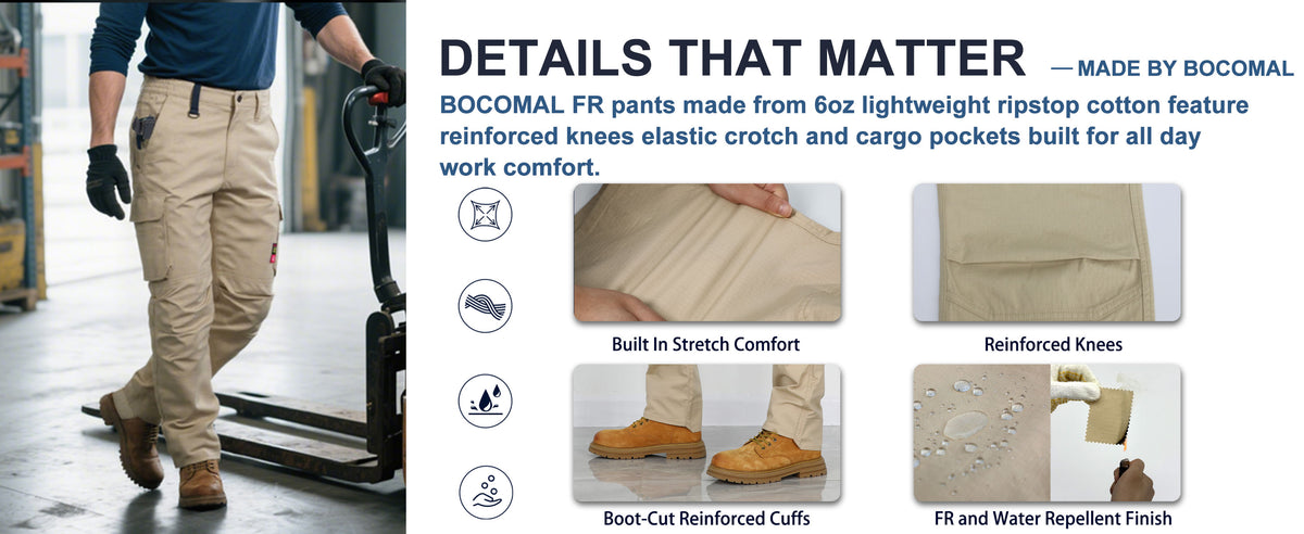 6oz Lightweight Rip stop Relaxed Fit FR Stretch Cargo Reinforced Work Carpenter Pants-8528