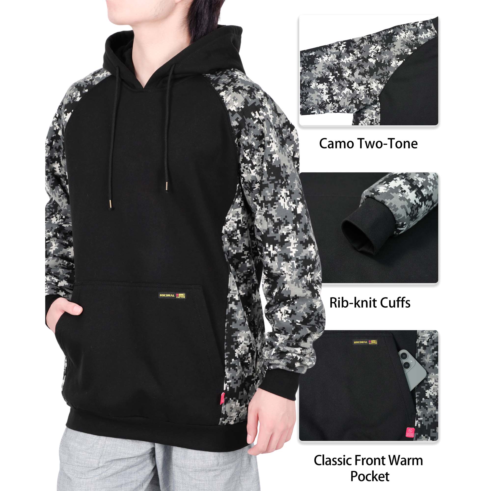 12oz Heavyweight Cotton Fleece Pullover Camouflag FR Hooded Sweatshirts-9431C