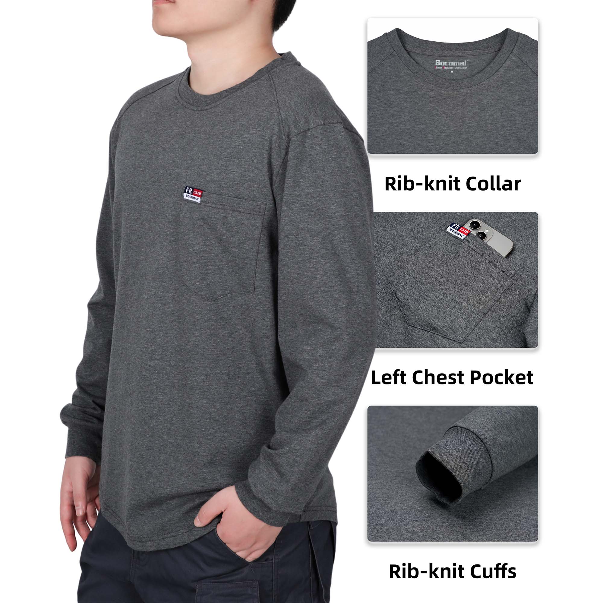 6OZ Crewneck Cotton Tencel Heather Blended Flame Resistant Work T-Shirt - A335