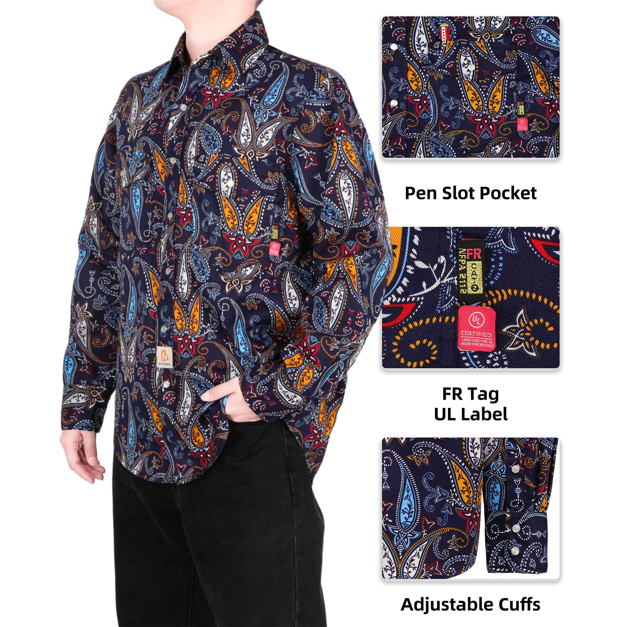 6.5OZ Lightweight Printed FR Shirts With Pearl Snap-0916A