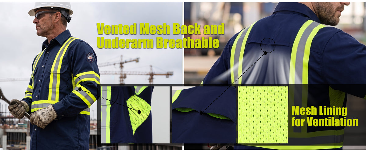 6.5OZ Lightweight Reflective High Visibility Breathable Mesh Vented FR Shirts - B207HV
