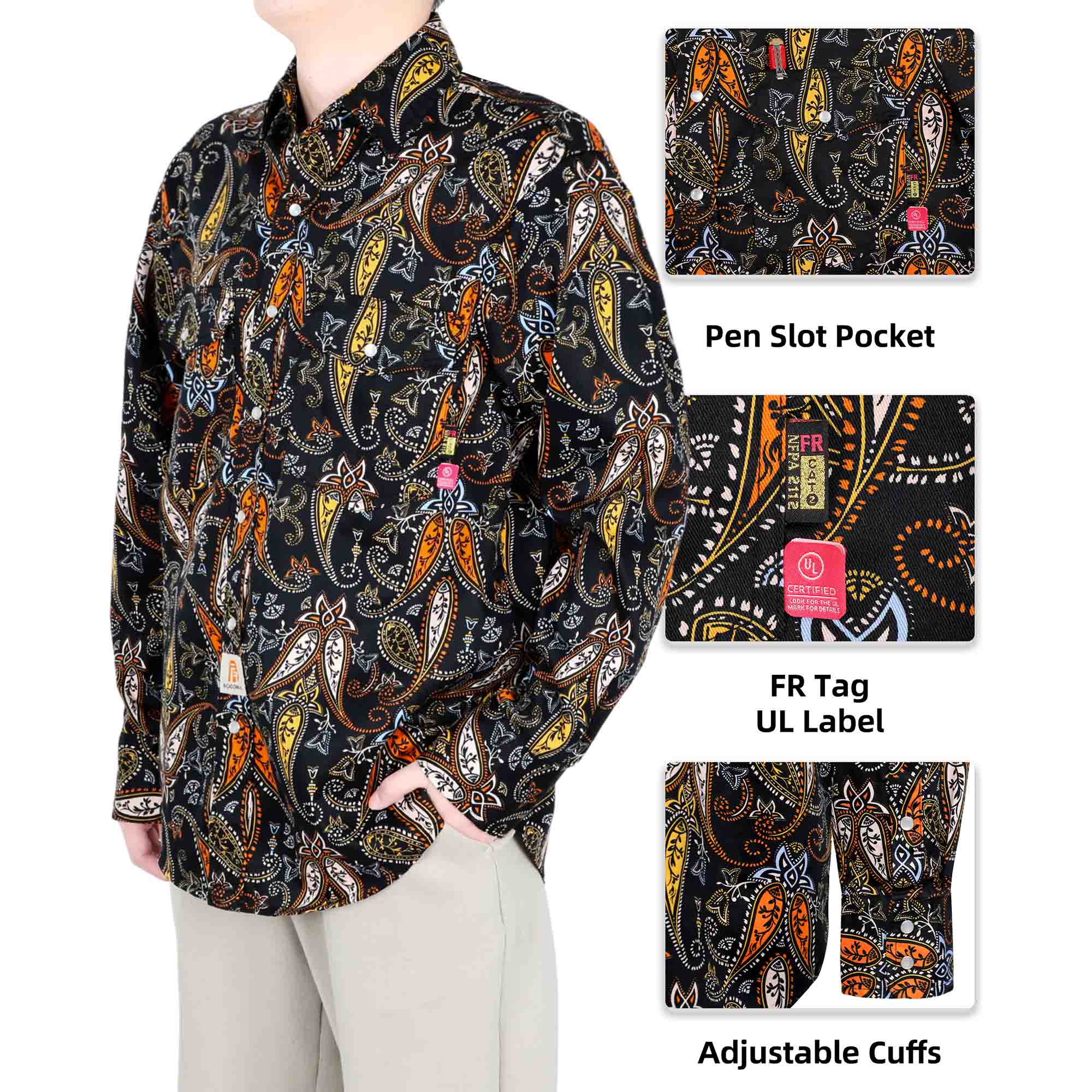 6.5OZ Lightweight Printed FR Shirts With Pearl Snap-0916A