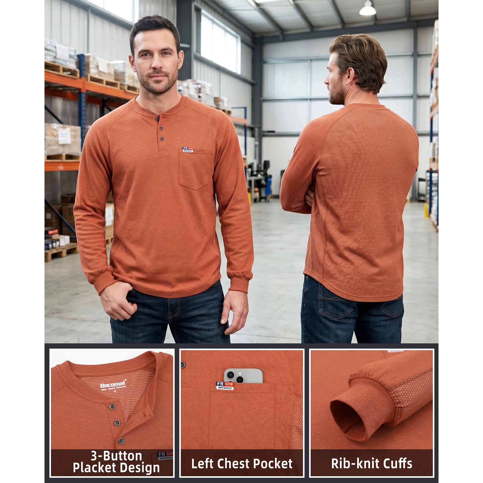 6OZ Henley Bird's-Eye Breathable Vented Mesh FR Tee-B535
