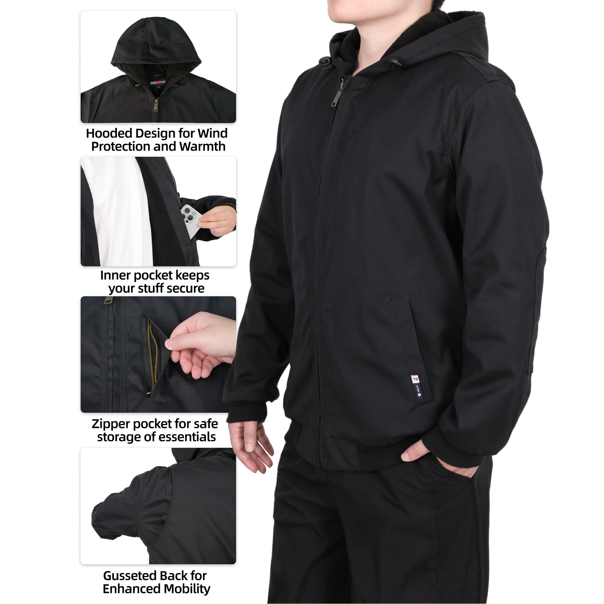 Heavyweight Canvas and Modacrylic Fleece Lined Hooded Flame Resistant Winter Work Coat NFPA 2112 CAT3-1432H