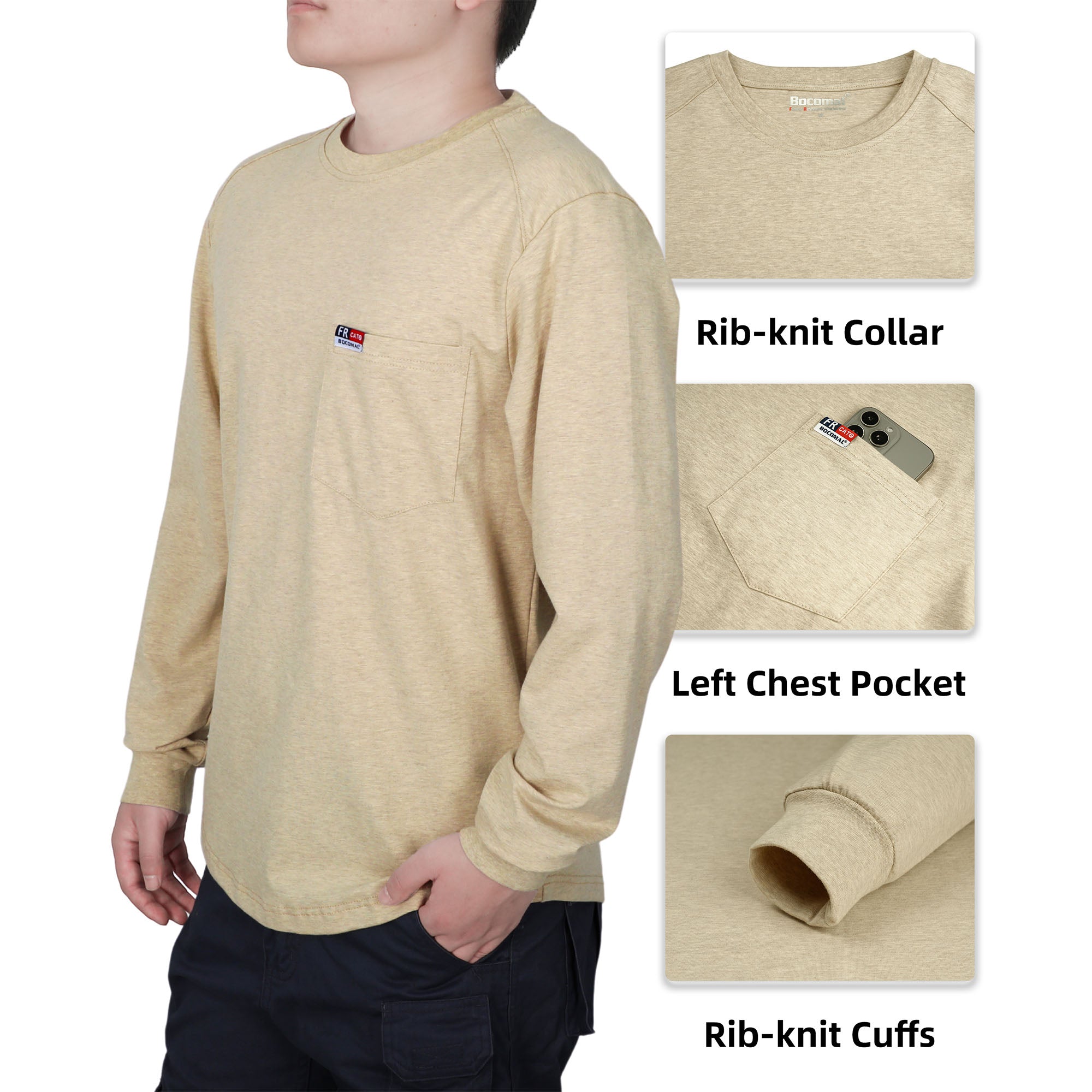 6OZ Crewneck Cotton Tencel Heather Blended Flame Resistant Work T-Shirt - A335