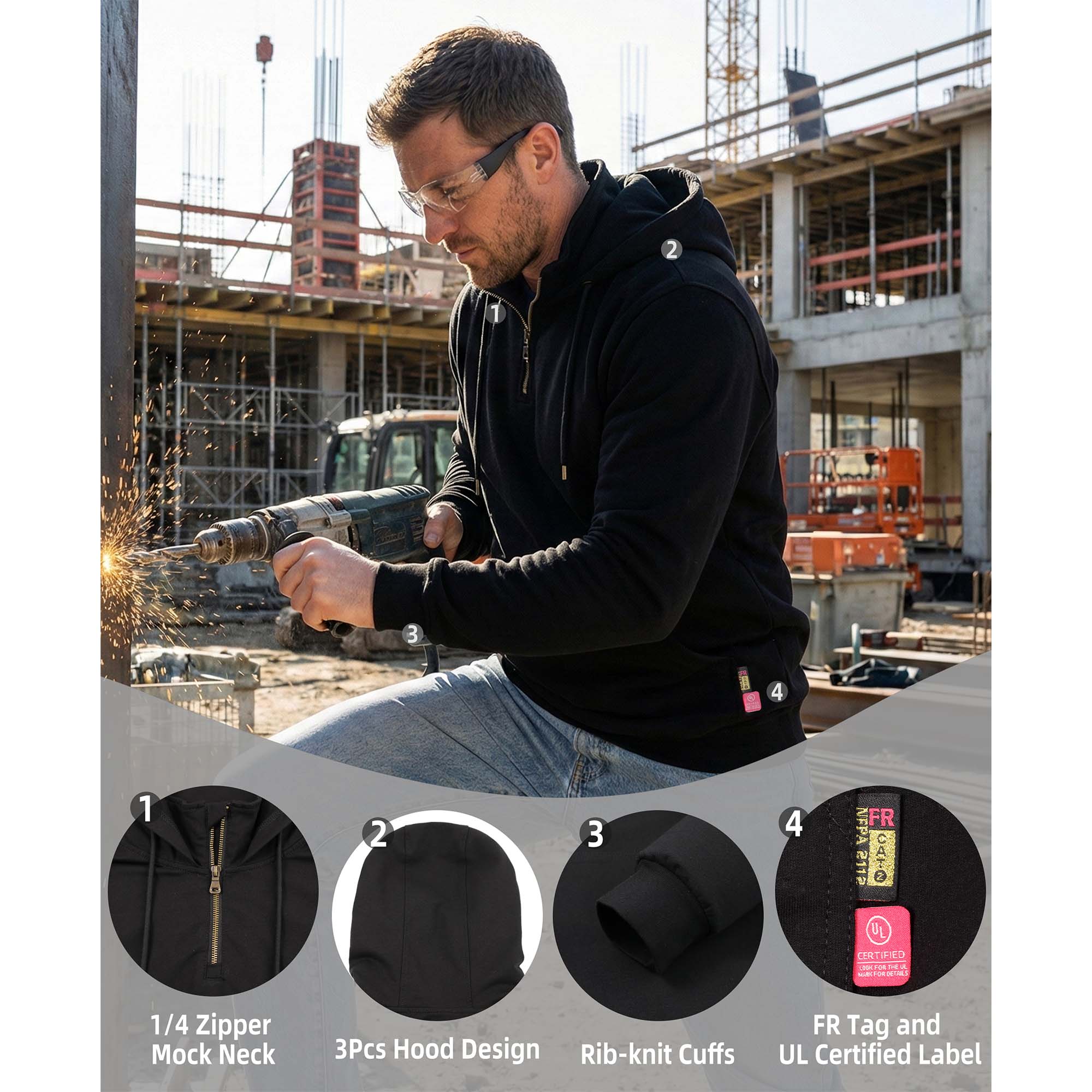 7.5oz Lightweight 1/4 Quarter Zipper Water/Stain Repellent FR Hooded Sweatshirts -4513