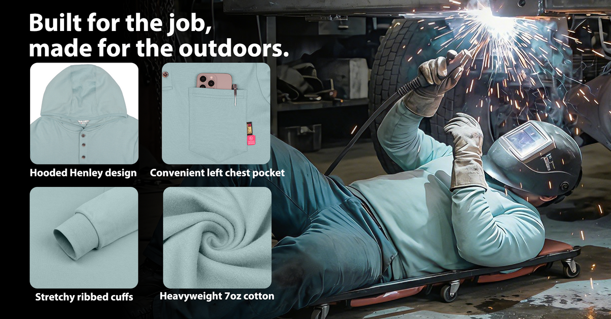 7OZ Cotton Flame-Resistant Hooded Henley T-Shirt - B103
