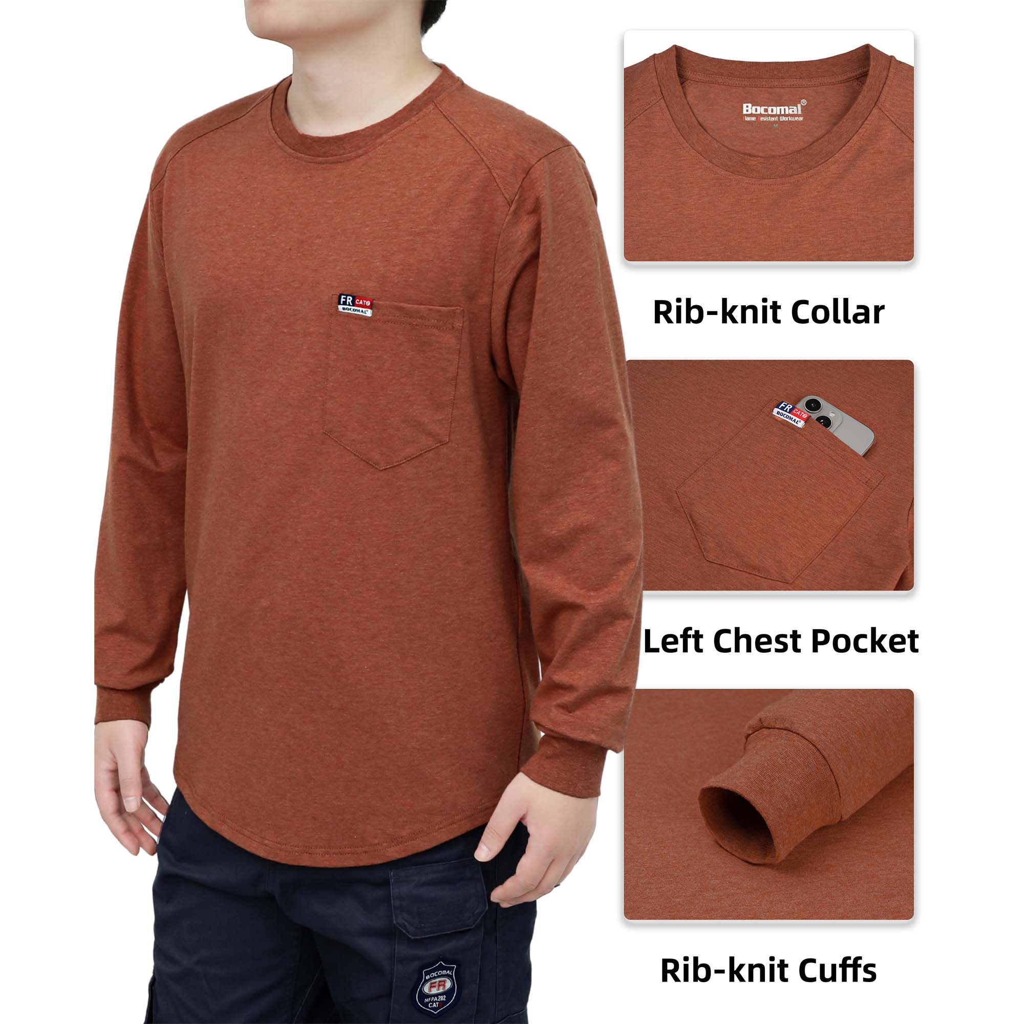 6OZ Crewneck Cotton Tencel Heather Blended Flame Resistant Work T-Shirt - A335