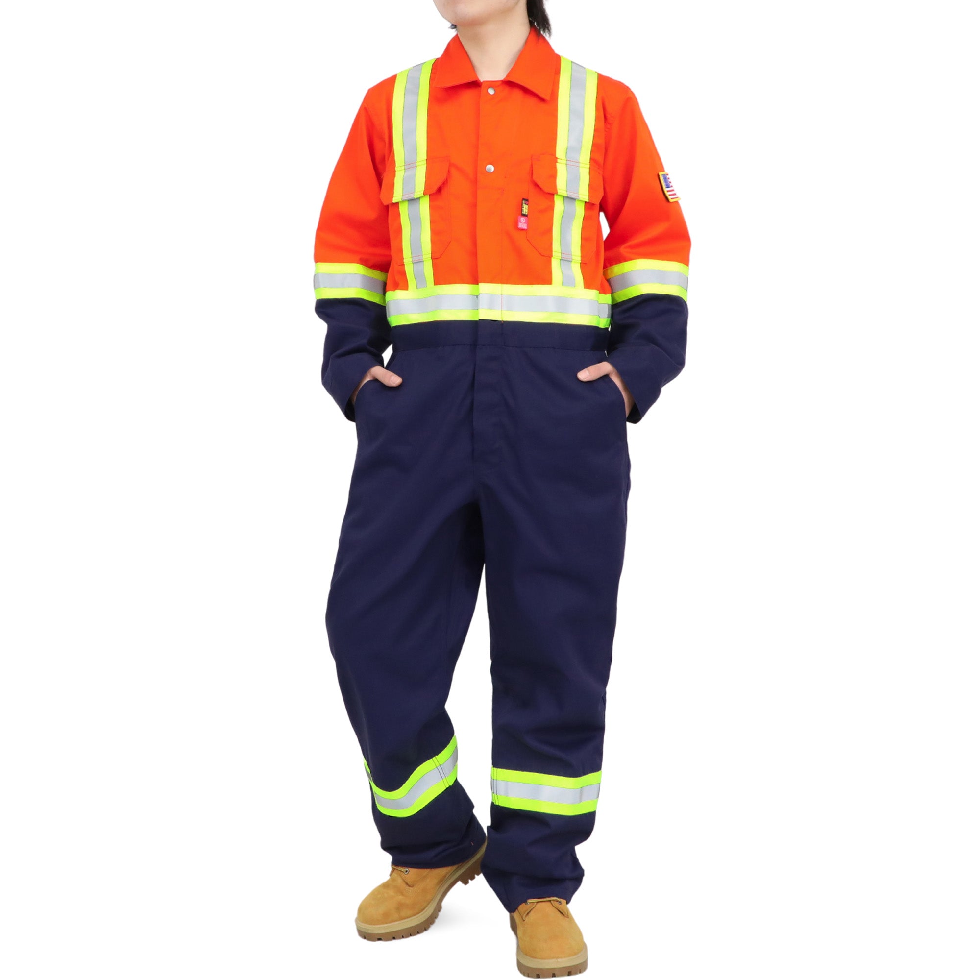 7.5oz Cotton Twill Flame Resistant Fire Retardant High Visibility Work Coverall - 2401HV