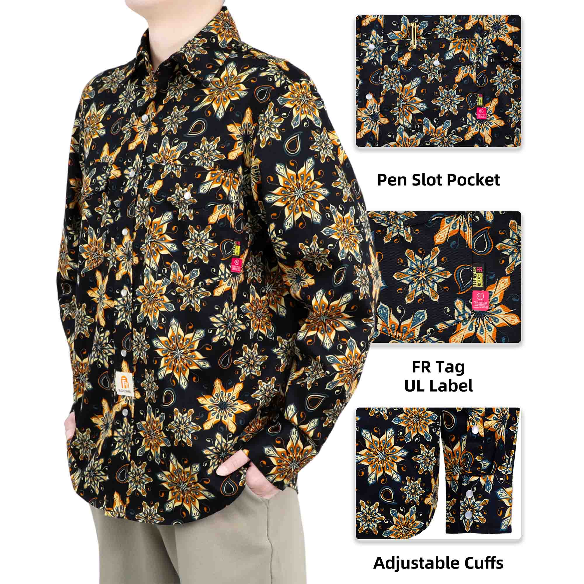 6.5OZ Lightweight Printed FR Shirts With Pearl Snap-0916A