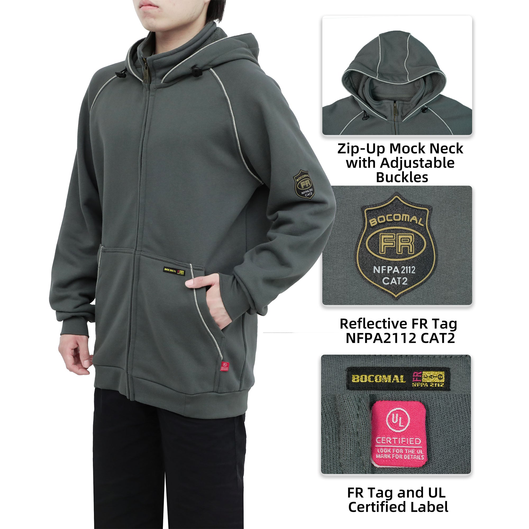 12OZ Heavyweight Cotton Fleece Zipper Front FR Hooded Sweatshirts-1531B