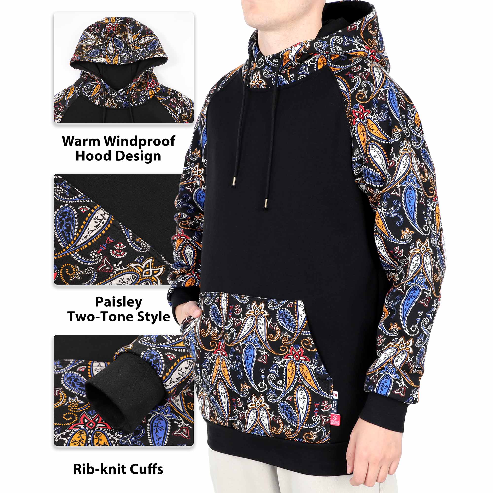 10.5oz Paisley Printed Two Tone Cotton Fleece Flame Resistant Pullover Hoodies(Final Sale)-1109P