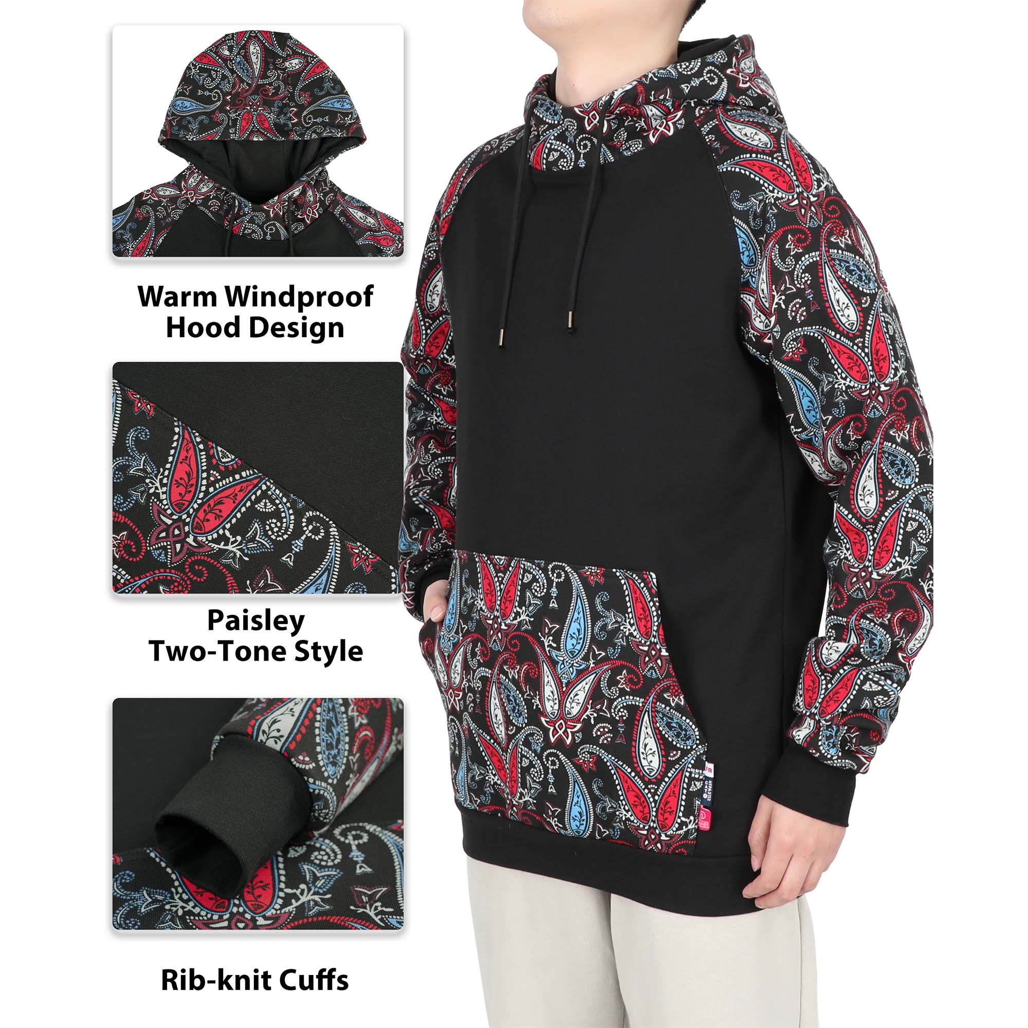 10.5oz Paisley Printed Two Tone Cotton Fleece Flame Resistant Pullover Hoodies(Final Sale)-1109P