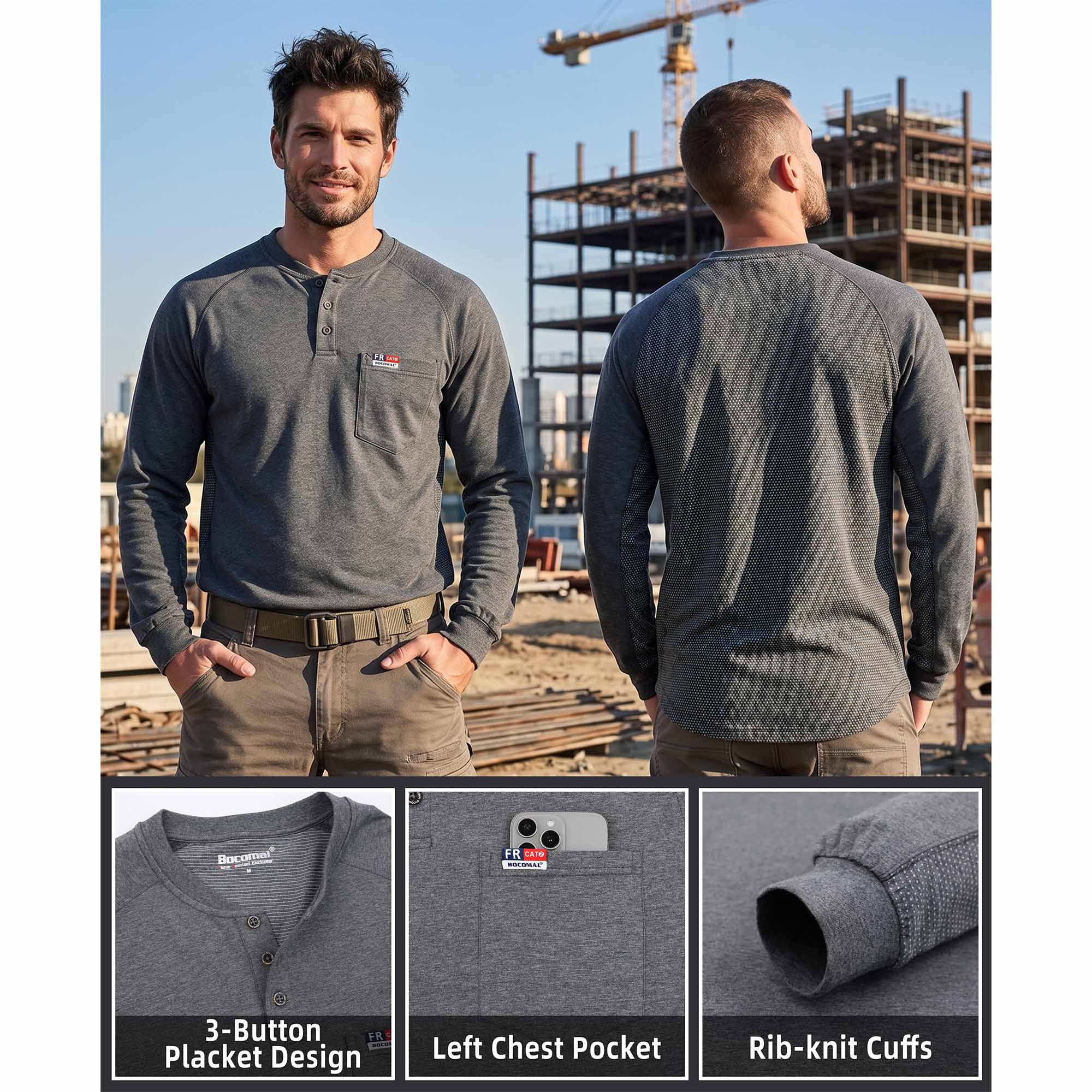6OZ Henley Bird's-Eye Breathable Vented Mesh FR Tee-B535