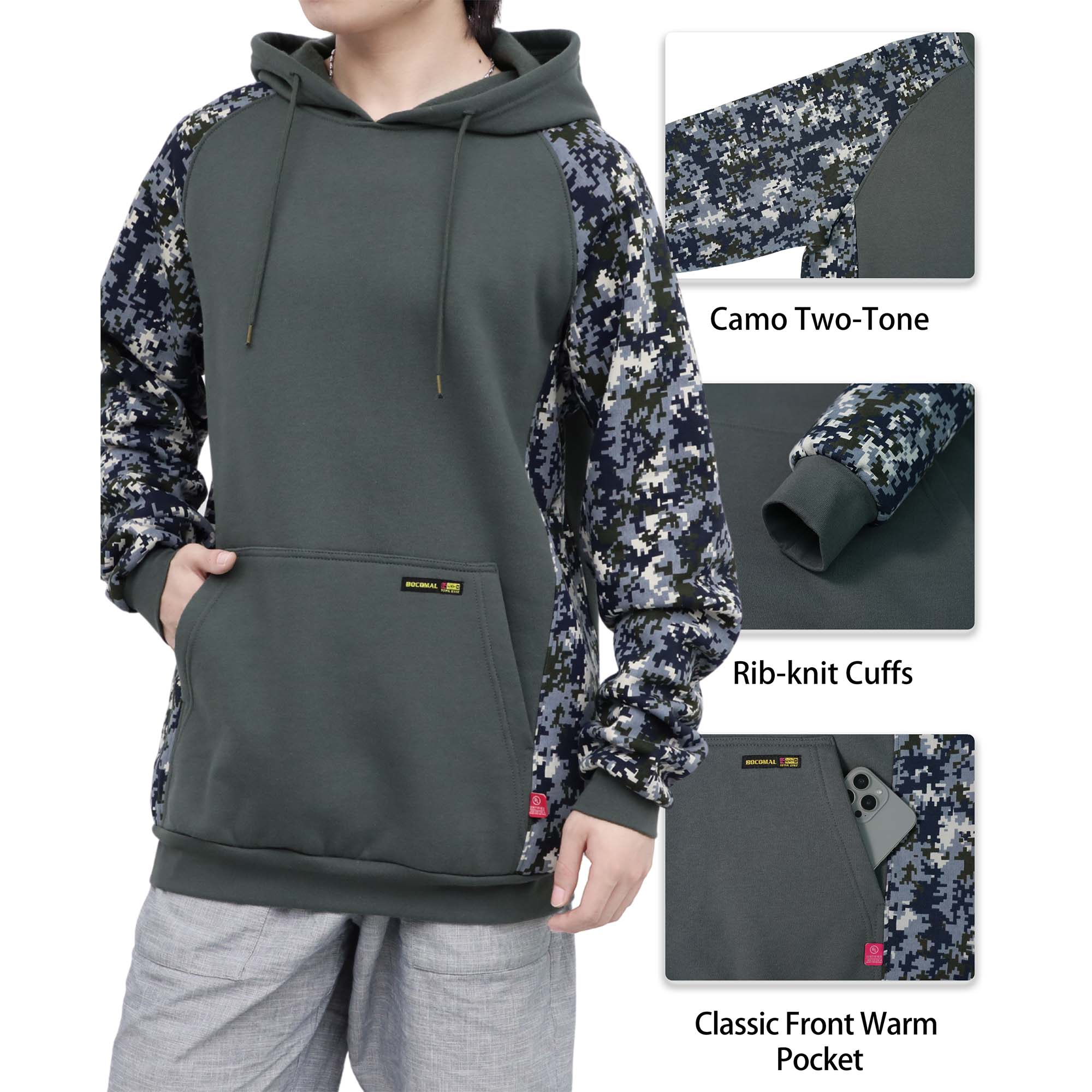 12oz Heavyweight Cotton Fleece Pullover Camouflag FR Hooded Sweatshirts-9431C