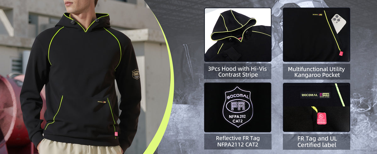 12oz Heavyweight Cotton Fleece FR Hi-Vis Hooded Sweatshirts-4931B
