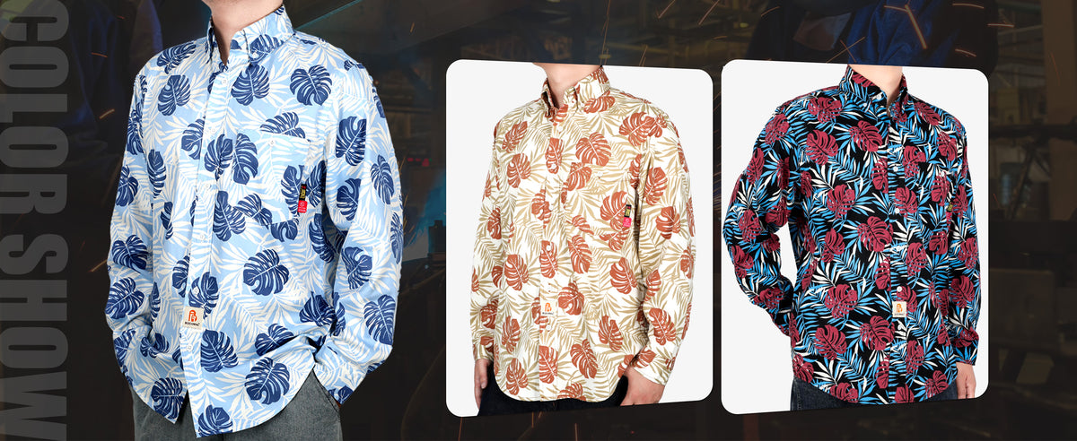 6.5OZ Printed Hawaii Lightweight Button Down Flame Resistant Shirts-0816A