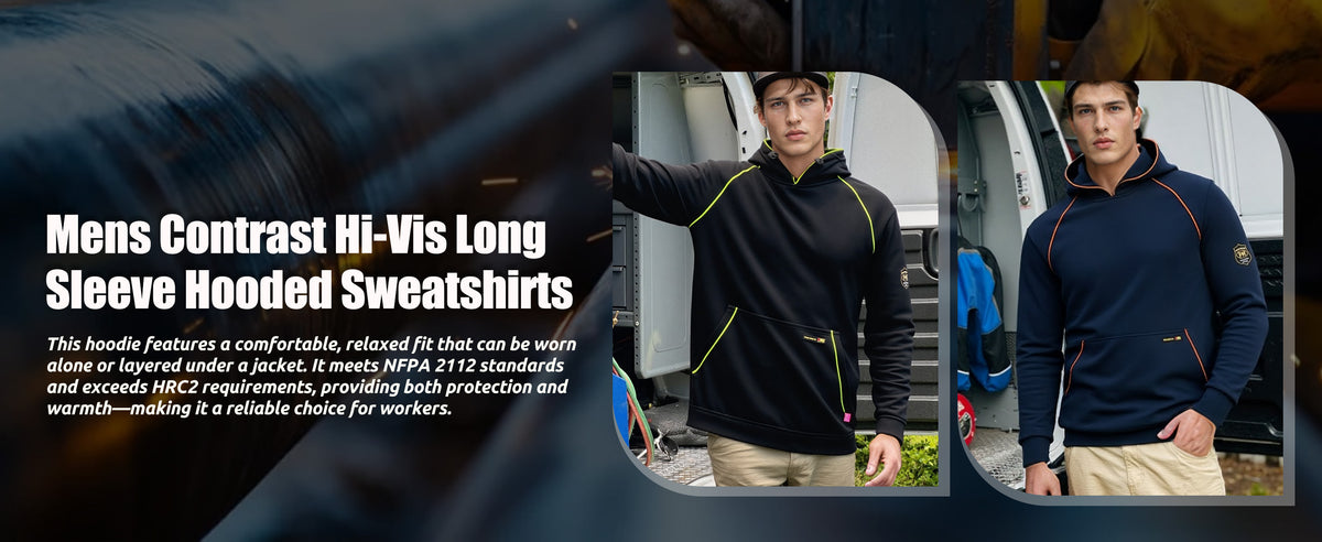 12oz Heavyweight Cotton Fleece FR Hi-Vis Hooded Sweatshirts-4931B