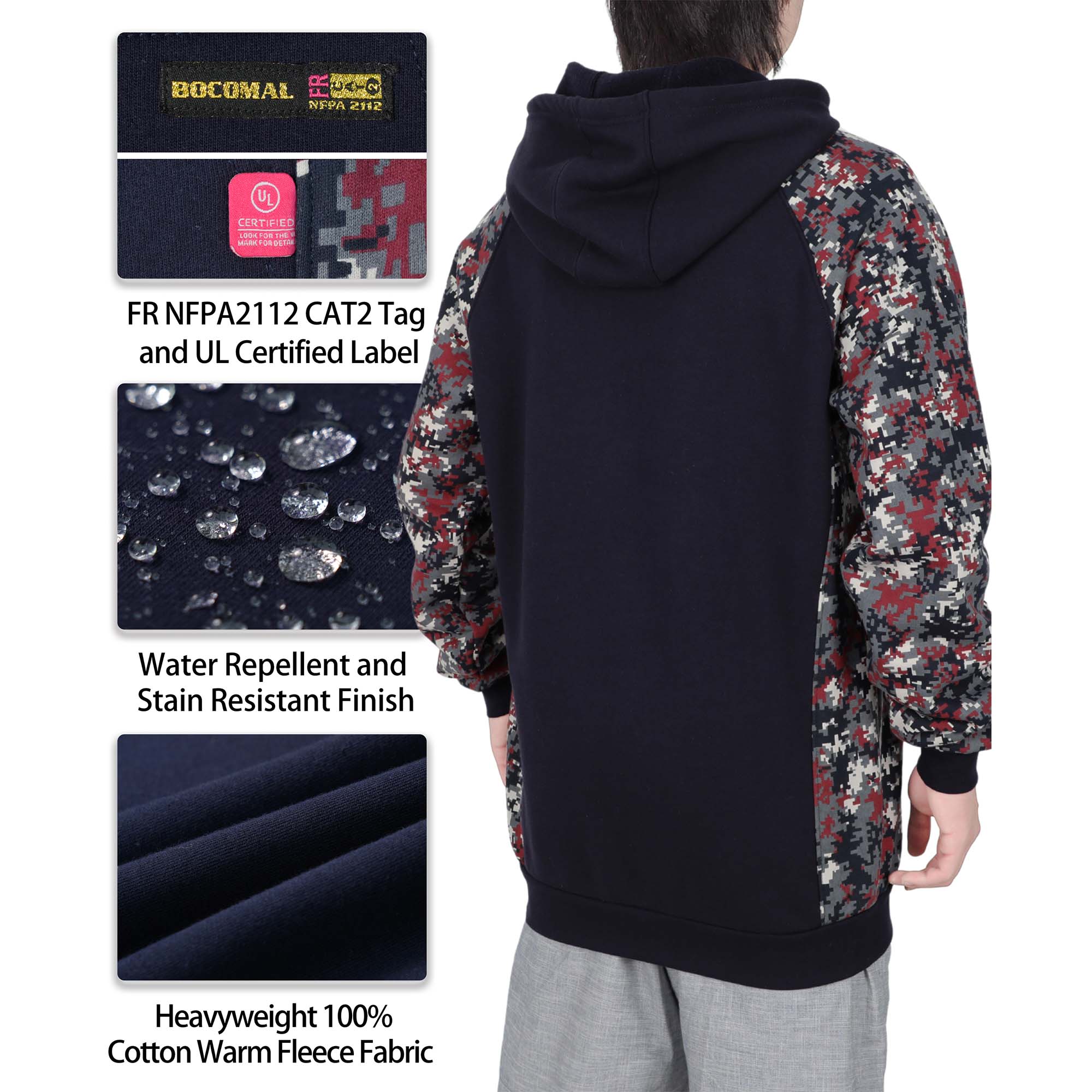 12oz Heavyweight Cotton Fleece Pullover Camouflag FR Hooded Sweatshirts-9431C