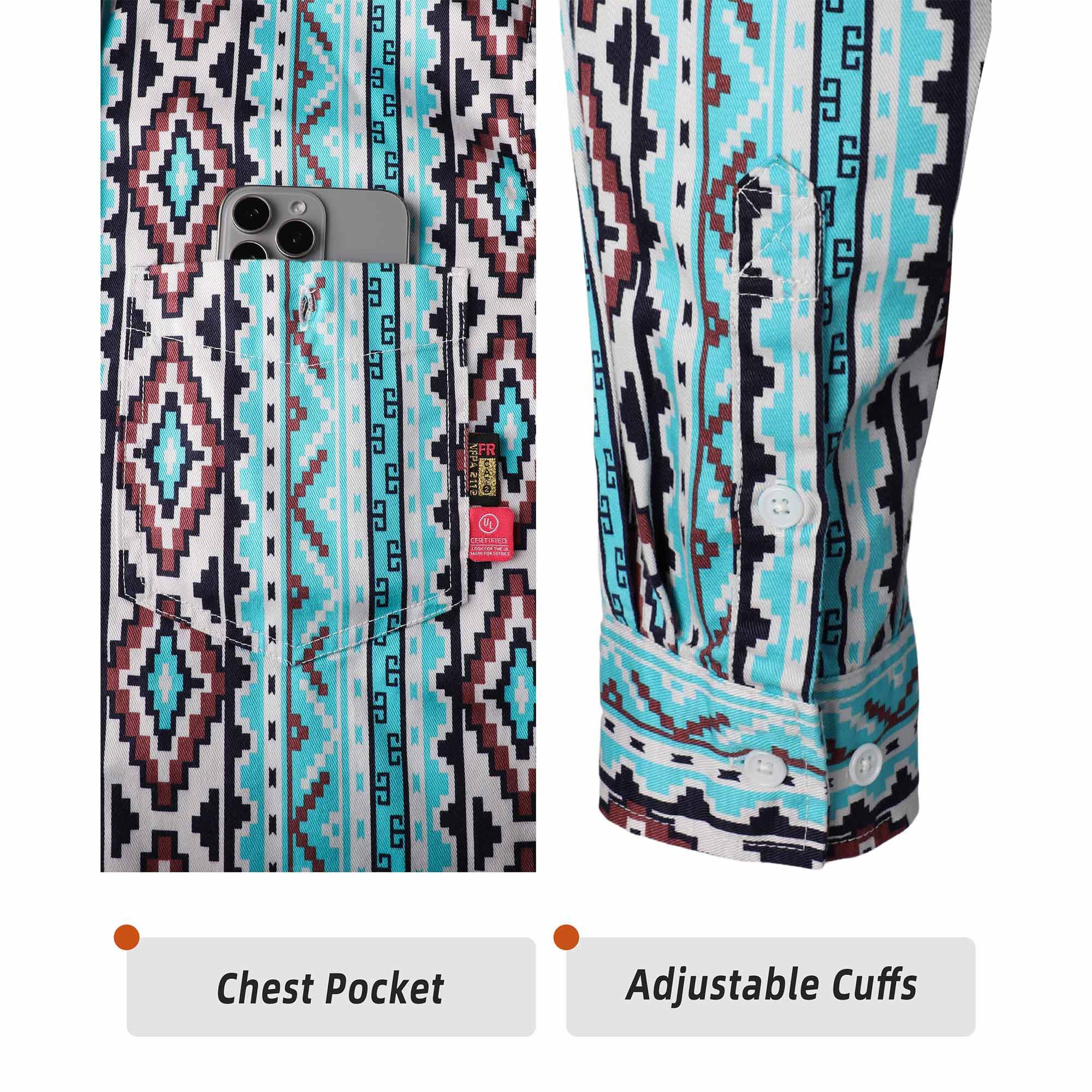 6.5OZ Printed Bohemia Button Down Flame Resistant Work Shirt-0816A-NEW