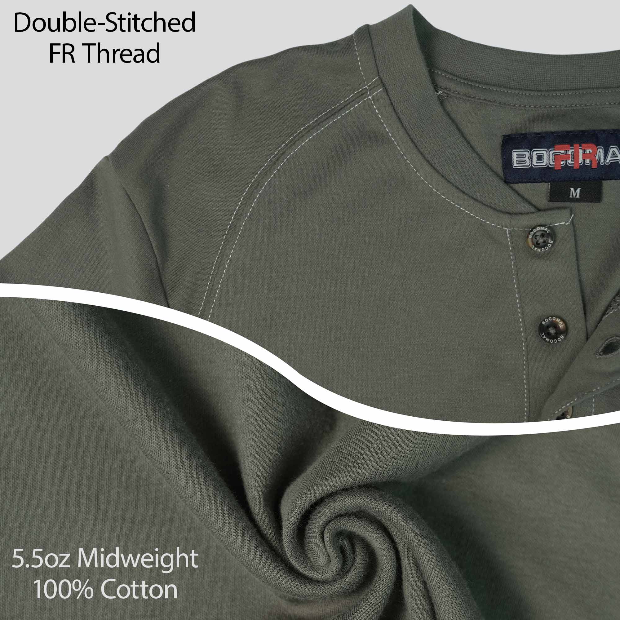 5.5oz Cotton Long Sleeve Henley Shirt Flame Resistant -9108