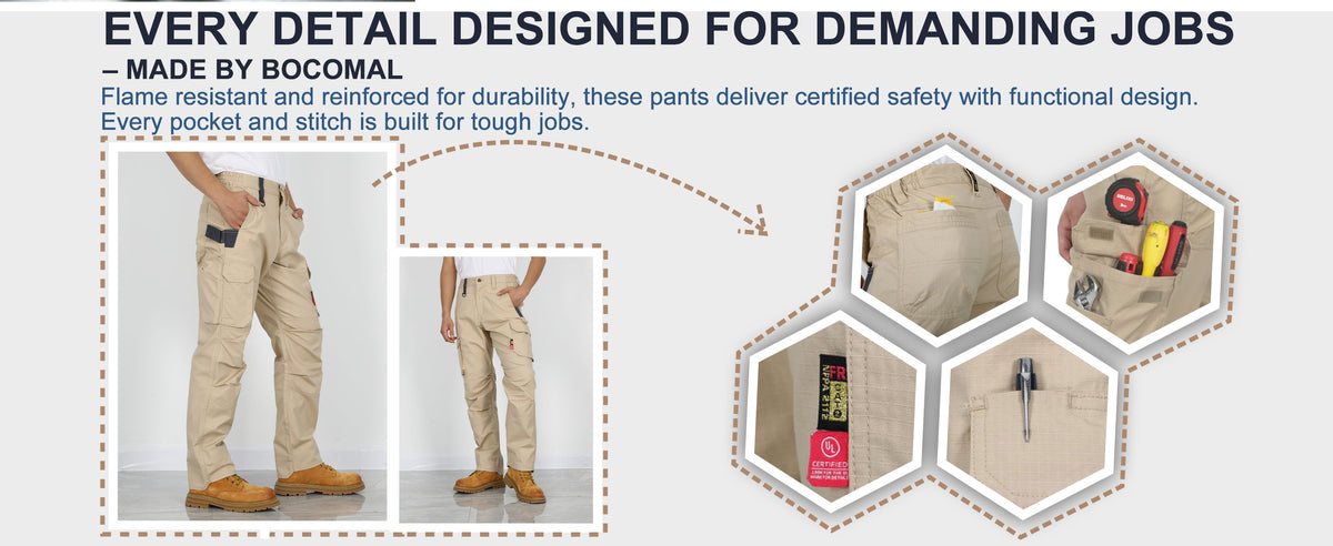 6oz Lightweight Rip stop Relaxed Fit FR Stretch Cargo Reinforced Work Carpenter Pants-8528