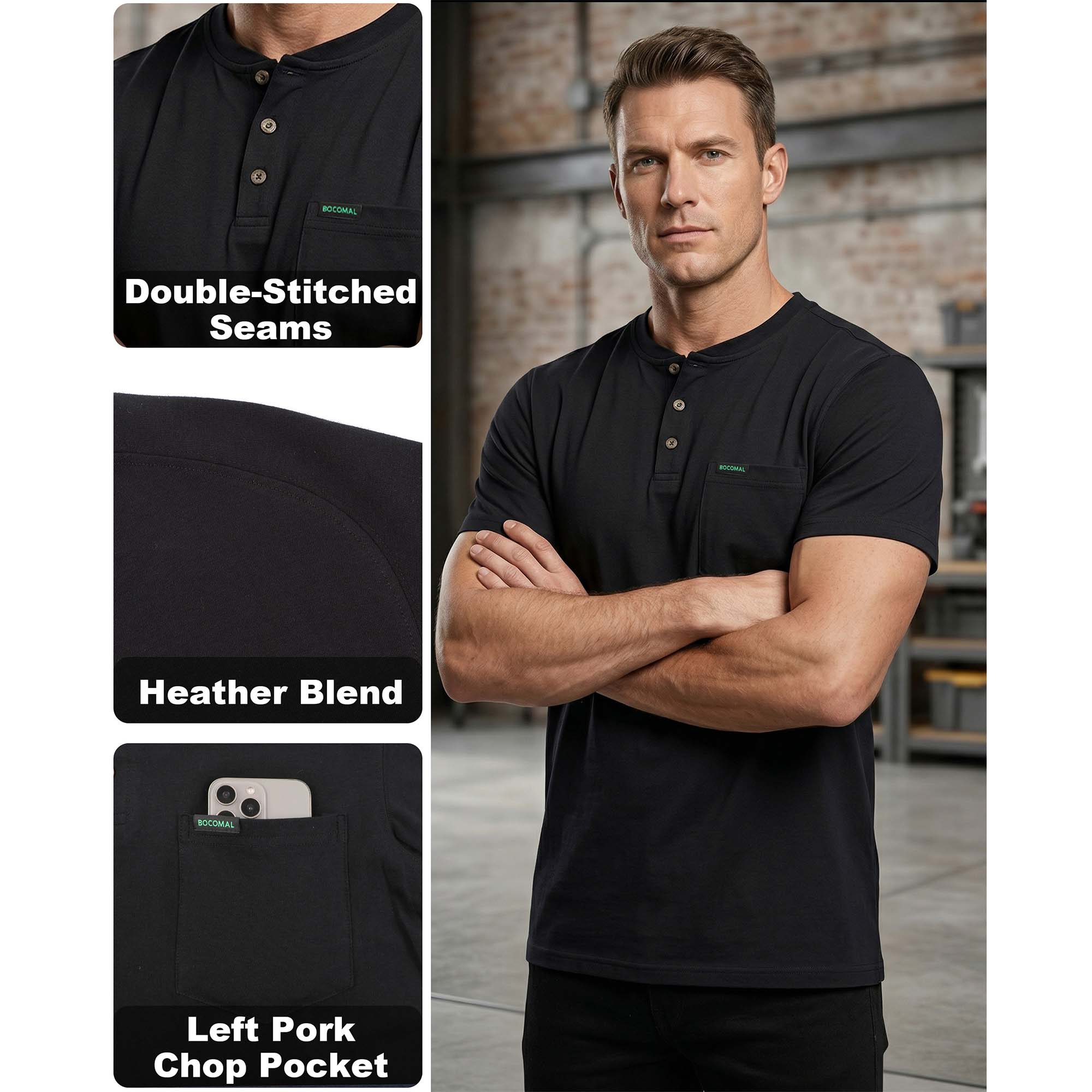 5.5OZ Lightweight Henley Short Sleeve T-Shirts(NON-FR) - TS011M