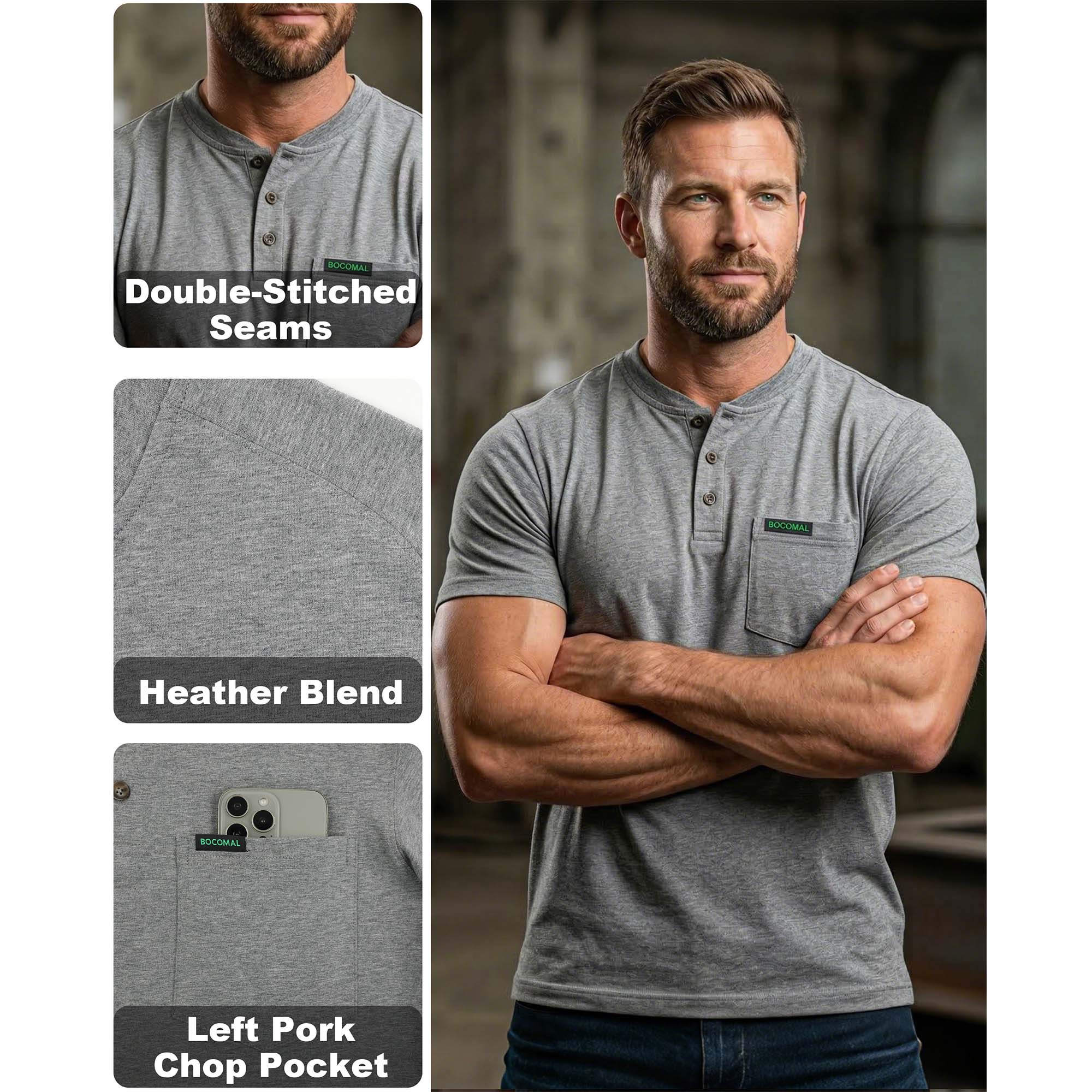 5.5OZ Lightweight Henley Short Sleeve T-Shirts(NON-FR) - TS011M