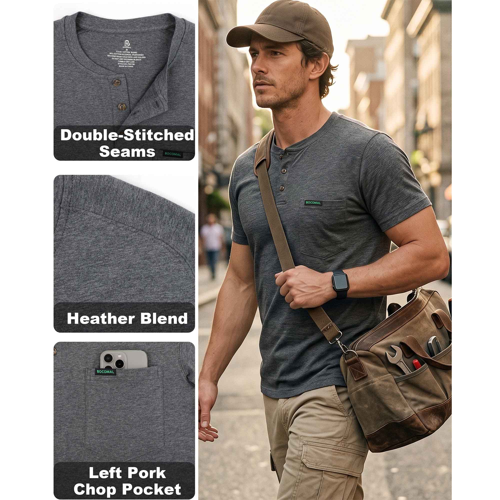 5.5OZ Lightweight Henley Short Sleeve T-Shirts(NON-FR) - TS011M