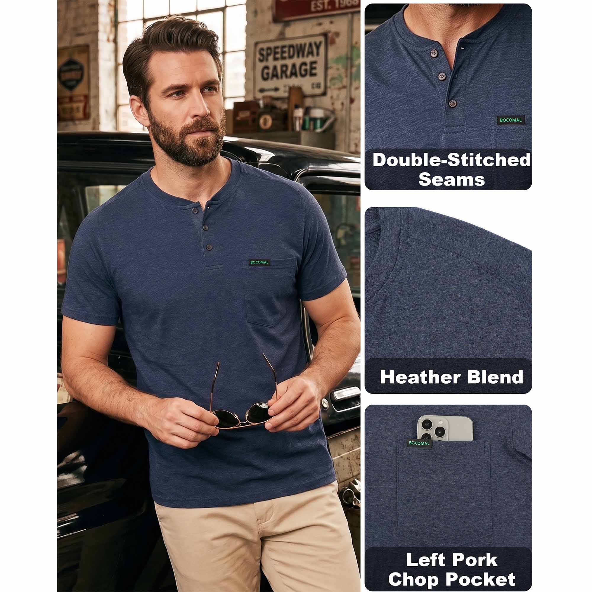 5.5OZ Lightweight Henley Short Sleeve T-Shirts(NON-FR) - TS011M