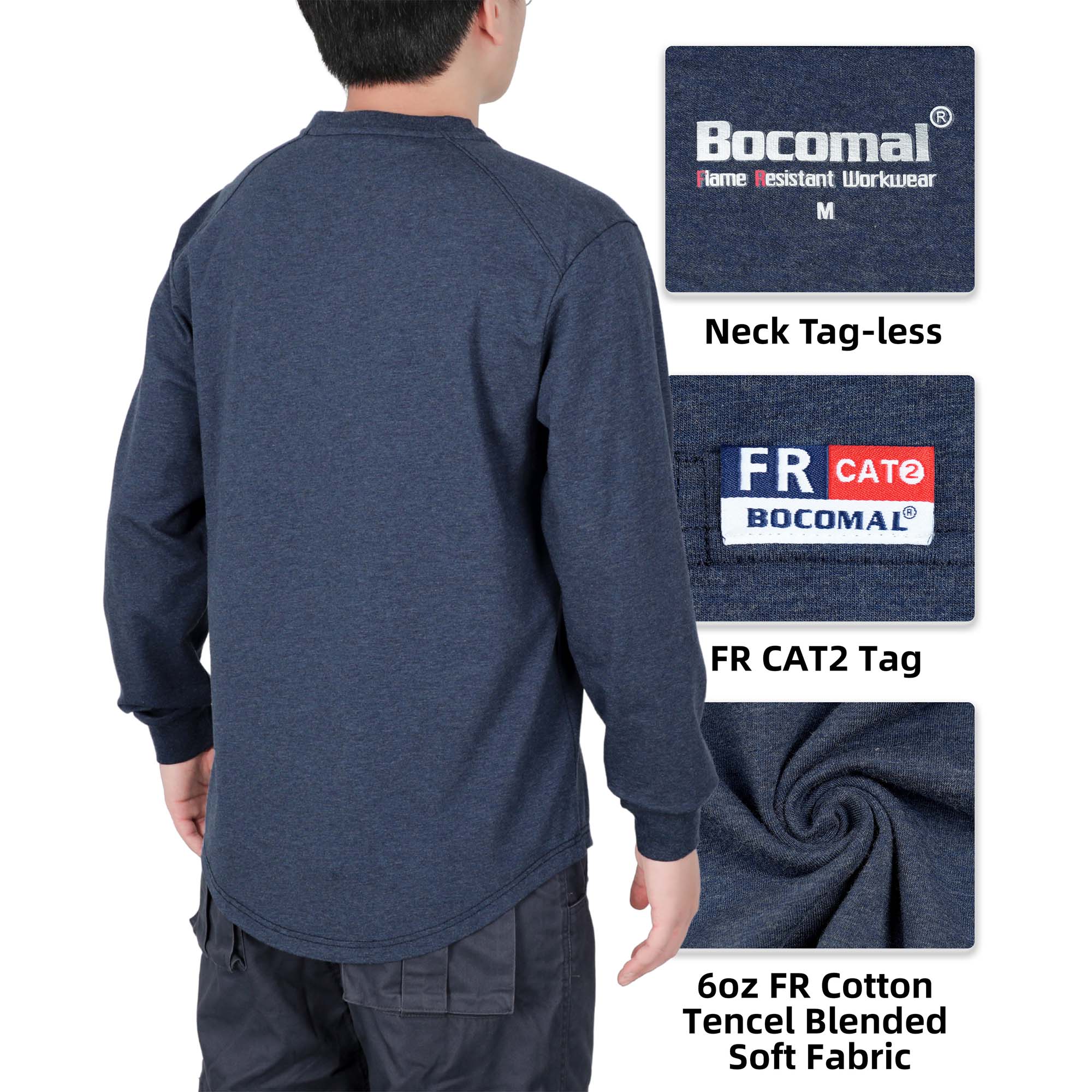 6OZ Crewneck Cotton Tencel Heather Blended Flame Resistant Work T-Shirt - A335