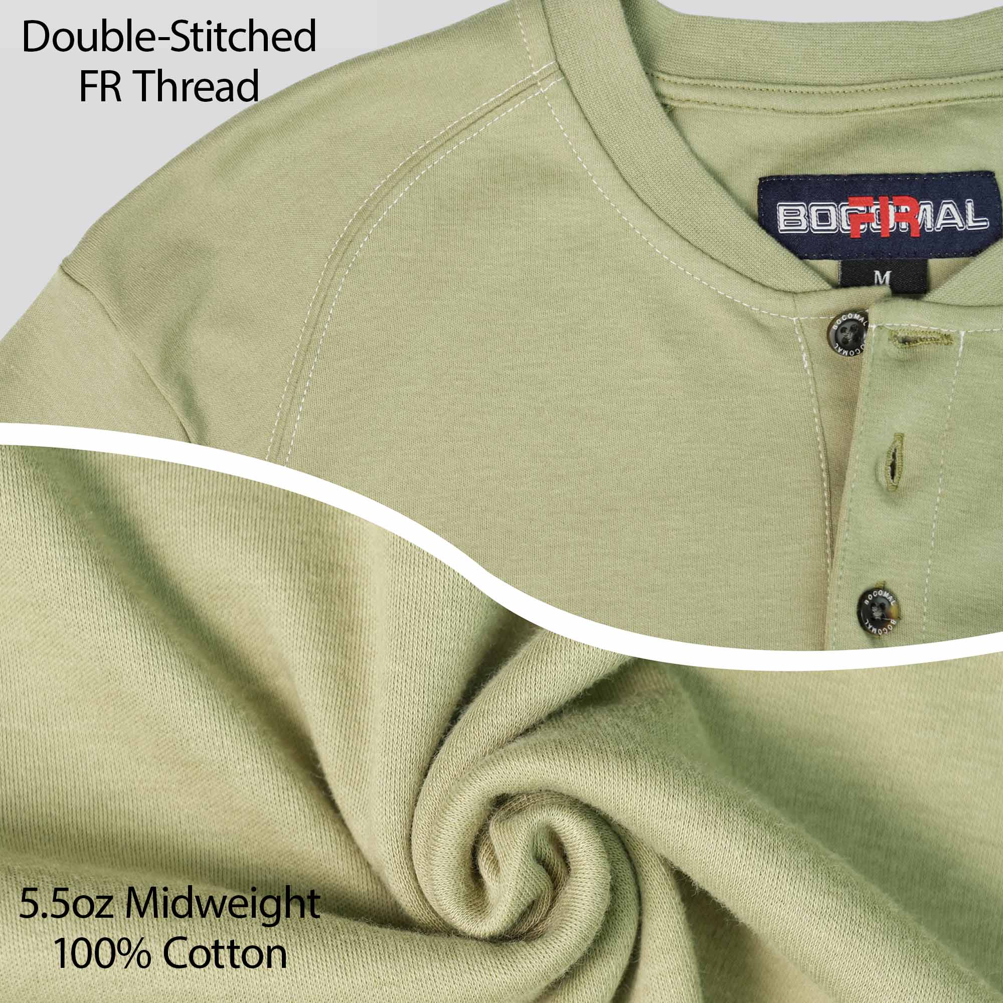 5.5oz Cotton Long Sleeve Henley Shirt Flame Resistant -9108