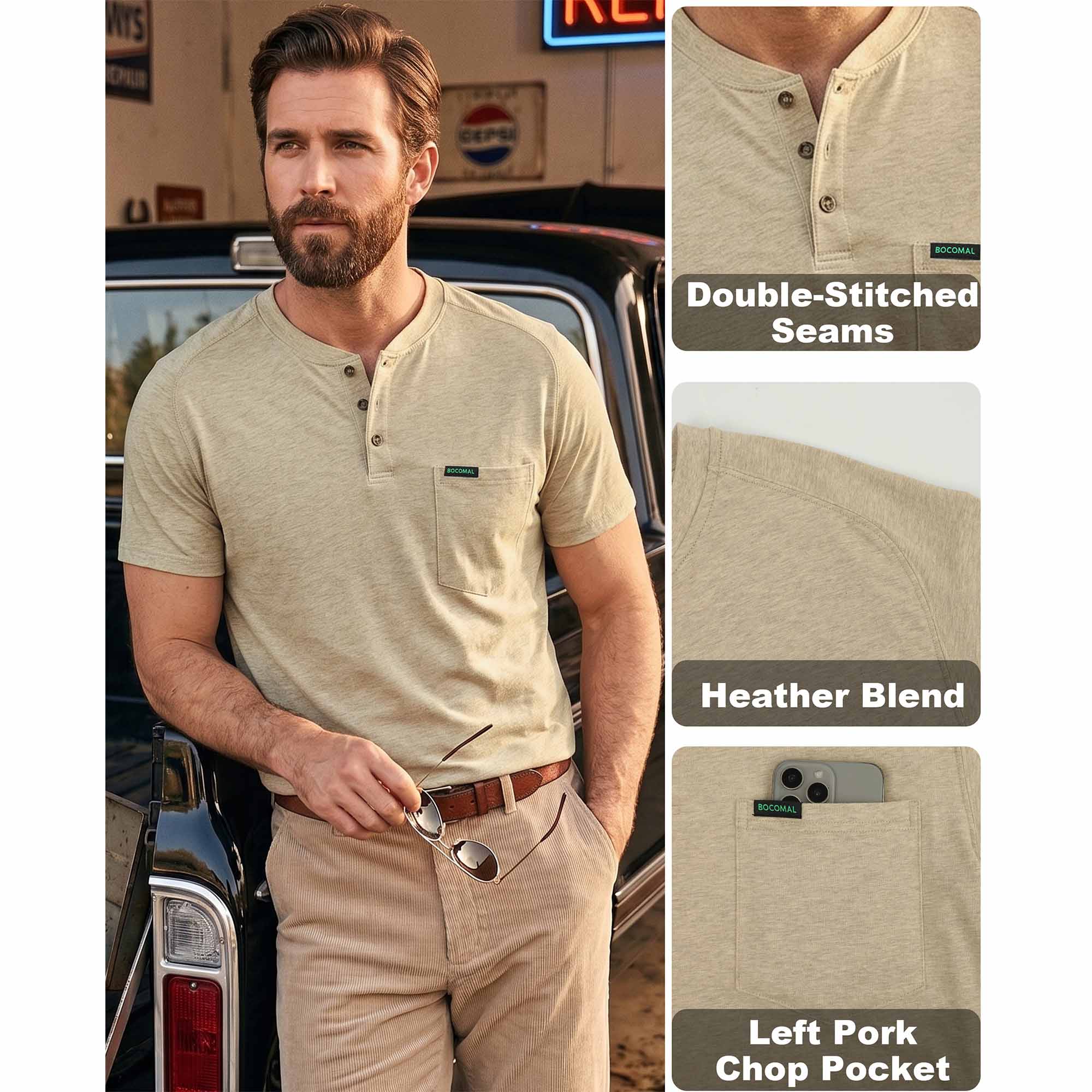 5.5OZ Lightweight Henley Short Sleeve T-Shirts(NON-FR) - TS011M