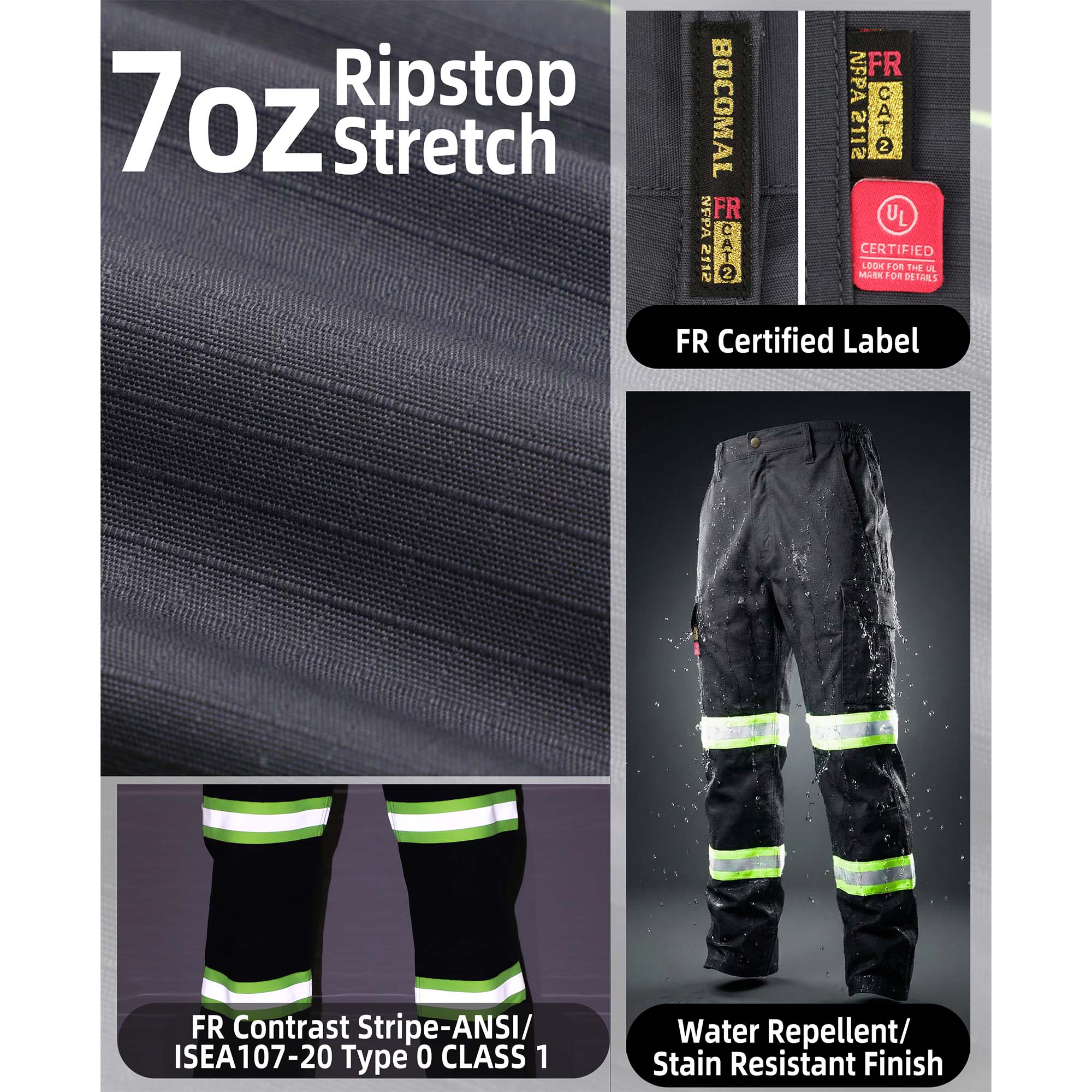 7OZ Hi Vis Rip-Stop FR Reflective Cargo Work Pants-A828HV