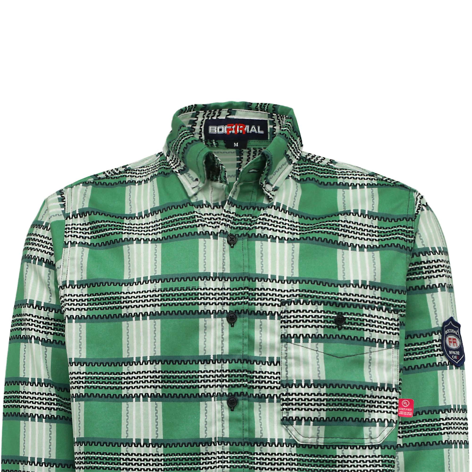 6.5oz Cotton Button Up Printed Plaid Flame Resistant Welding Shirts (Final Sale)