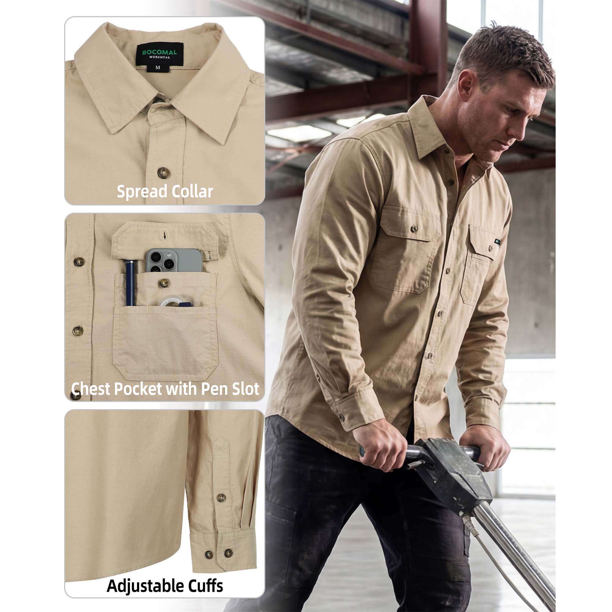 Men's Lightweight 100% Cotton Chambray Button Down Work Shirts -SH041J