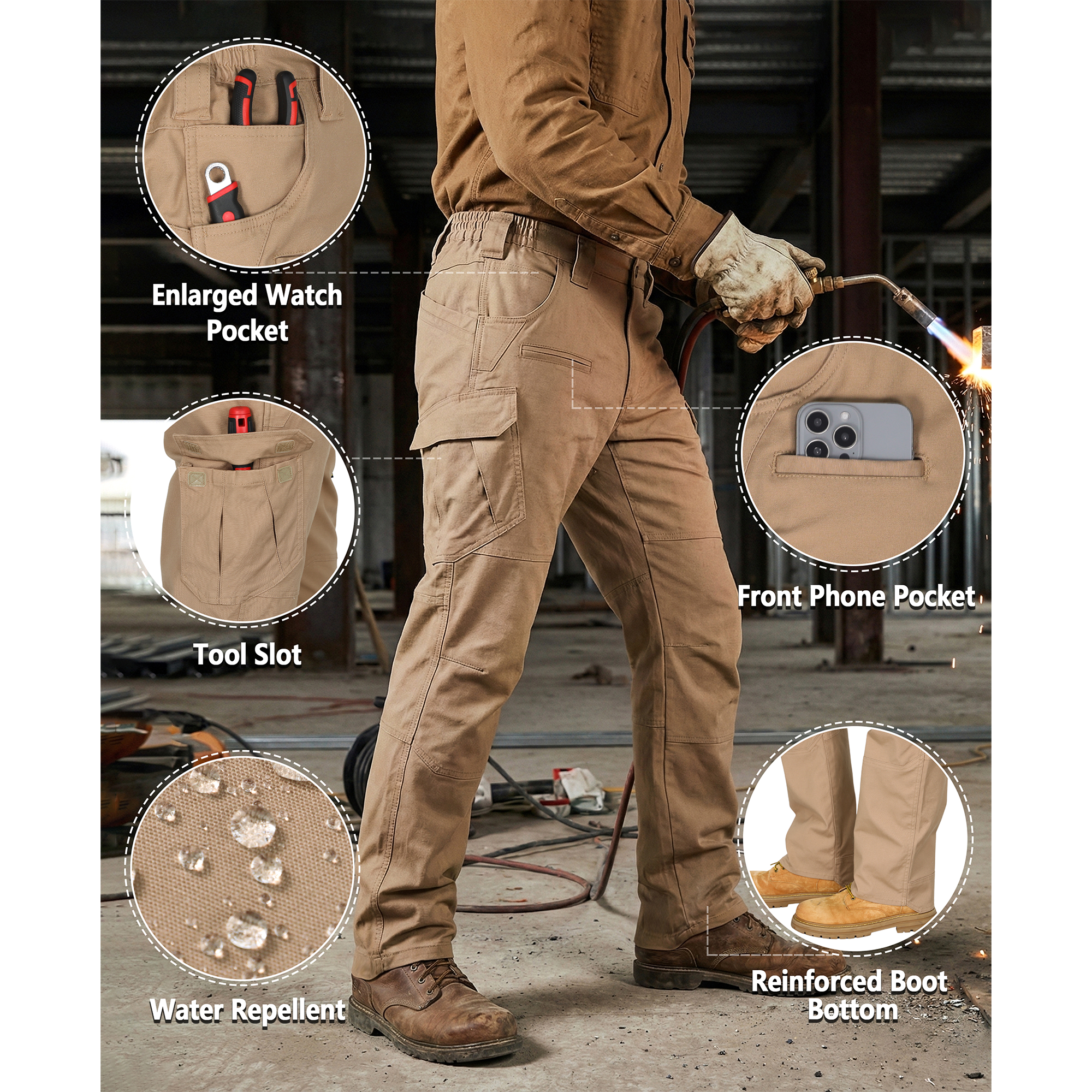 8.5OZ Cargo Pockets Dura-Stretch Rip-Stop Soft Canvas FR Reinforced Work Pants-8432