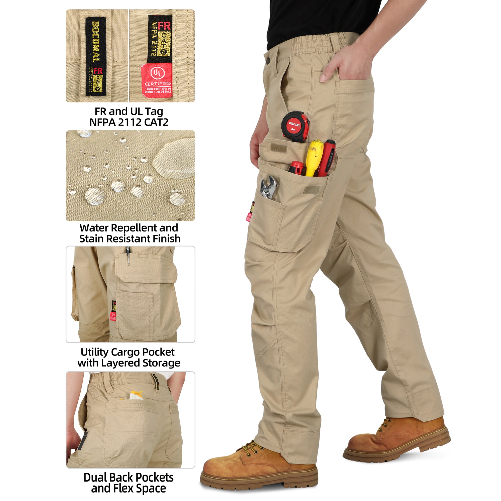 6oz Lightweight Rip stop Relaxed Fit FR Stretch Cargo Reinforced Work Carpenter Pants-8528