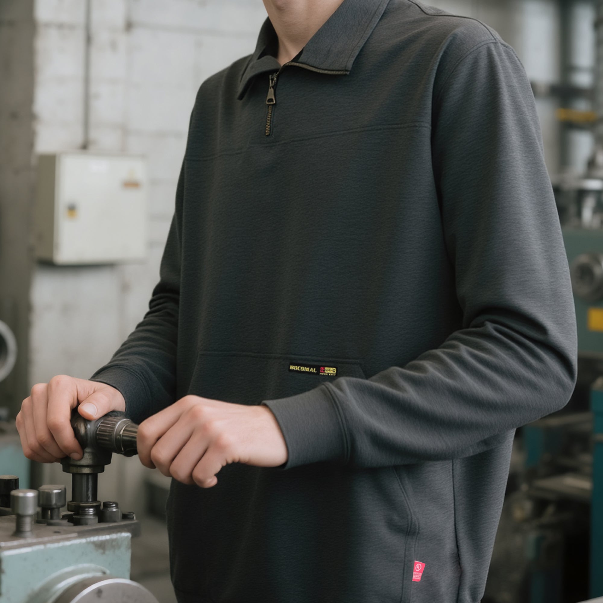 7.5oz Midweight Non-Fleece Mock Neck 1/4 Quarter Zipper Water/Stain Repellent Fire Resistant Sweater Shirts-9013