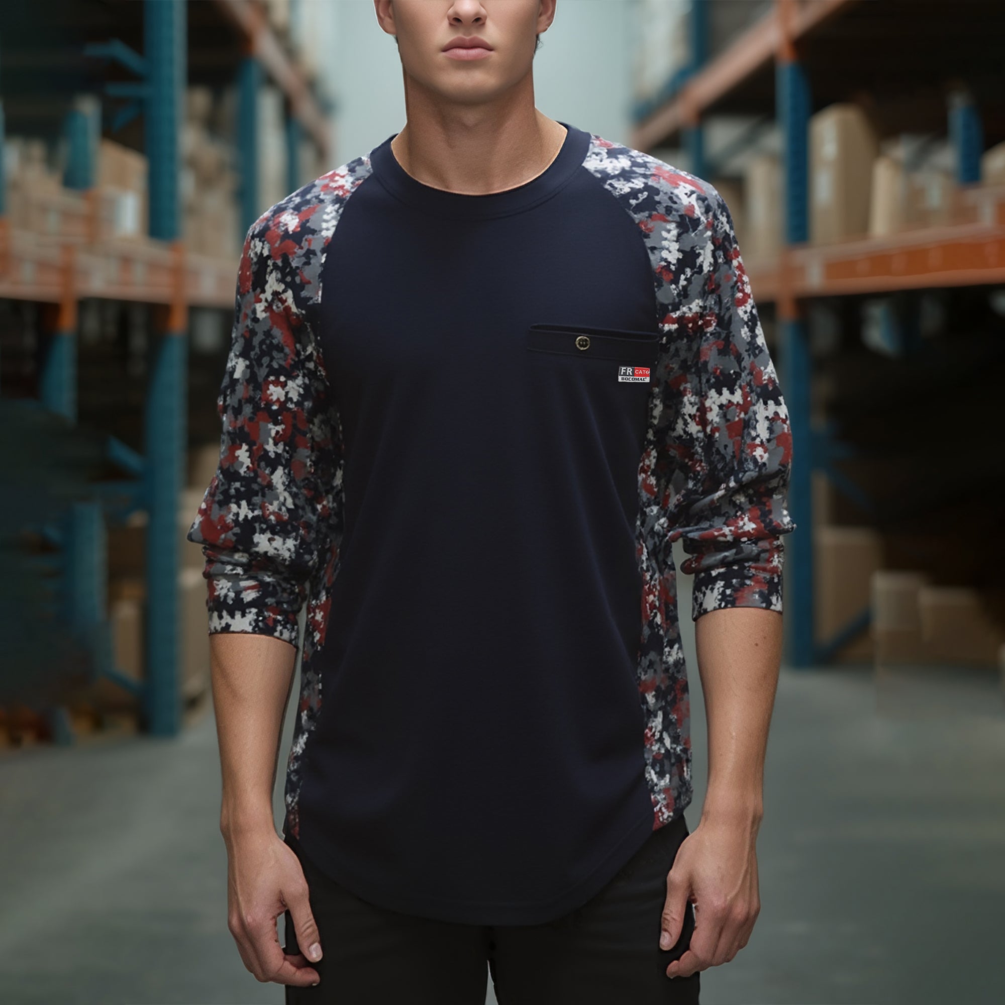 5.5oz Lightweight Crewneck Camo Two-Tone Melt Pocket FR Long Sleeve Welding T-Shirt-4408C