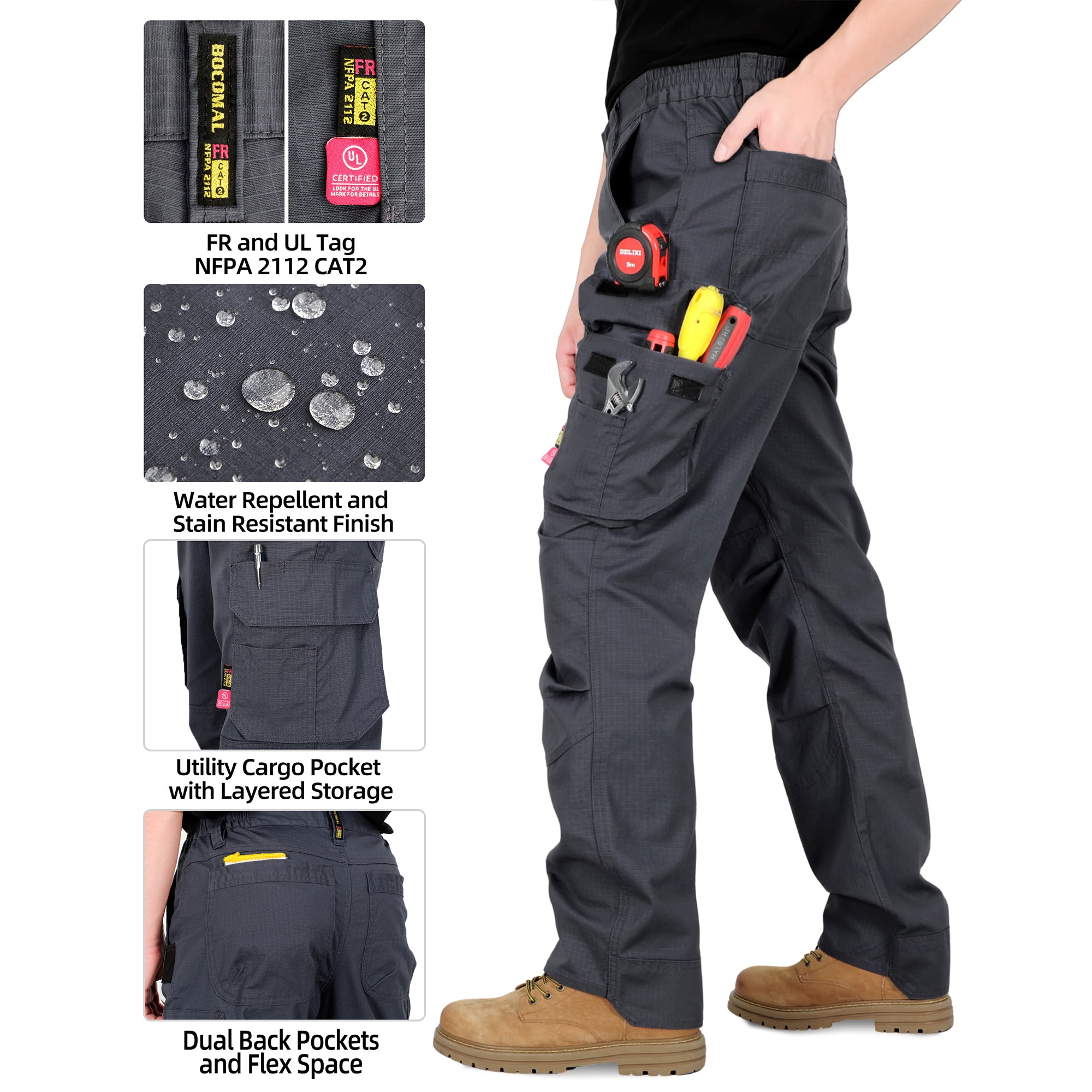 6oz Lightweight Rip stop Relaxed Fit FR Stretch Cargo Reinforced Work Carpenter Pants-8528