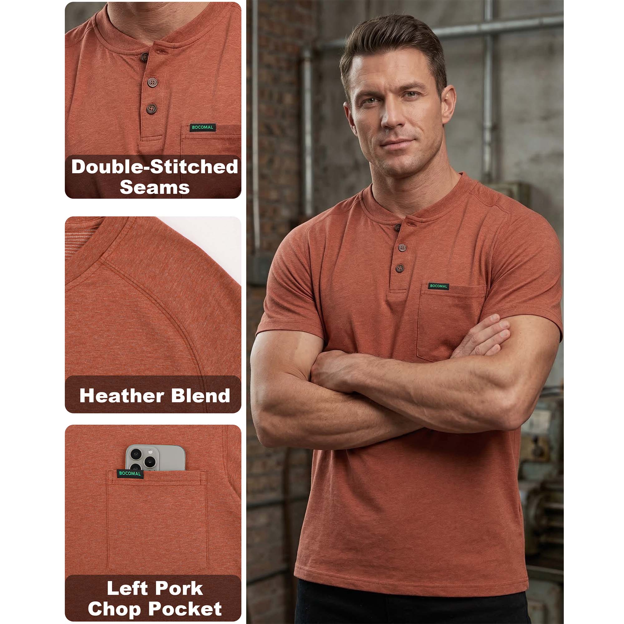 5.5OZ Lightweight Henley Short Sleeve T-Shirts(NON-FR) - TS011M