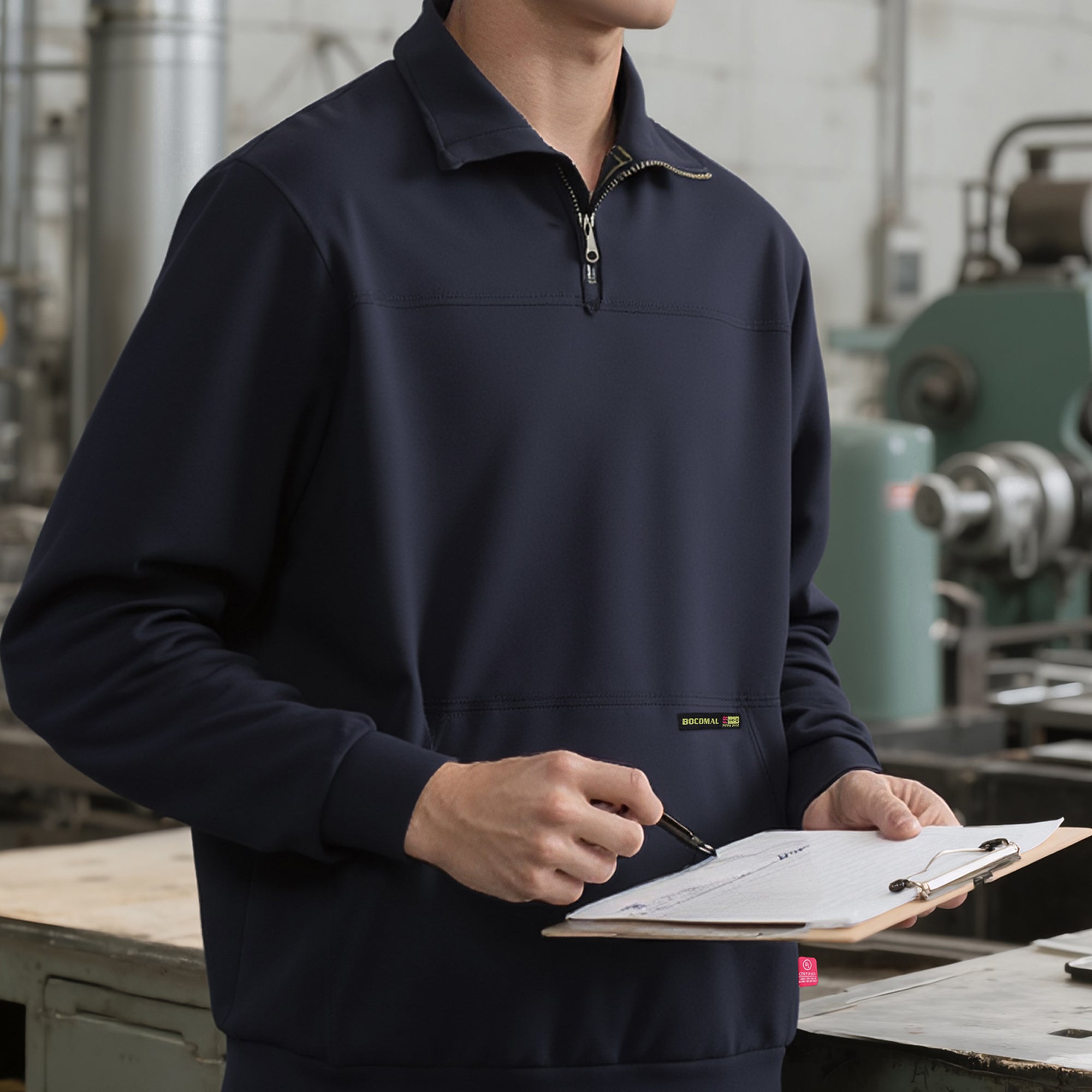 7.5oz Midweight Non-Fleece Mock Neck 1/4 Quarter Zipper Water/Stain Repellent Fire Resistant Sweater Shirts-9013