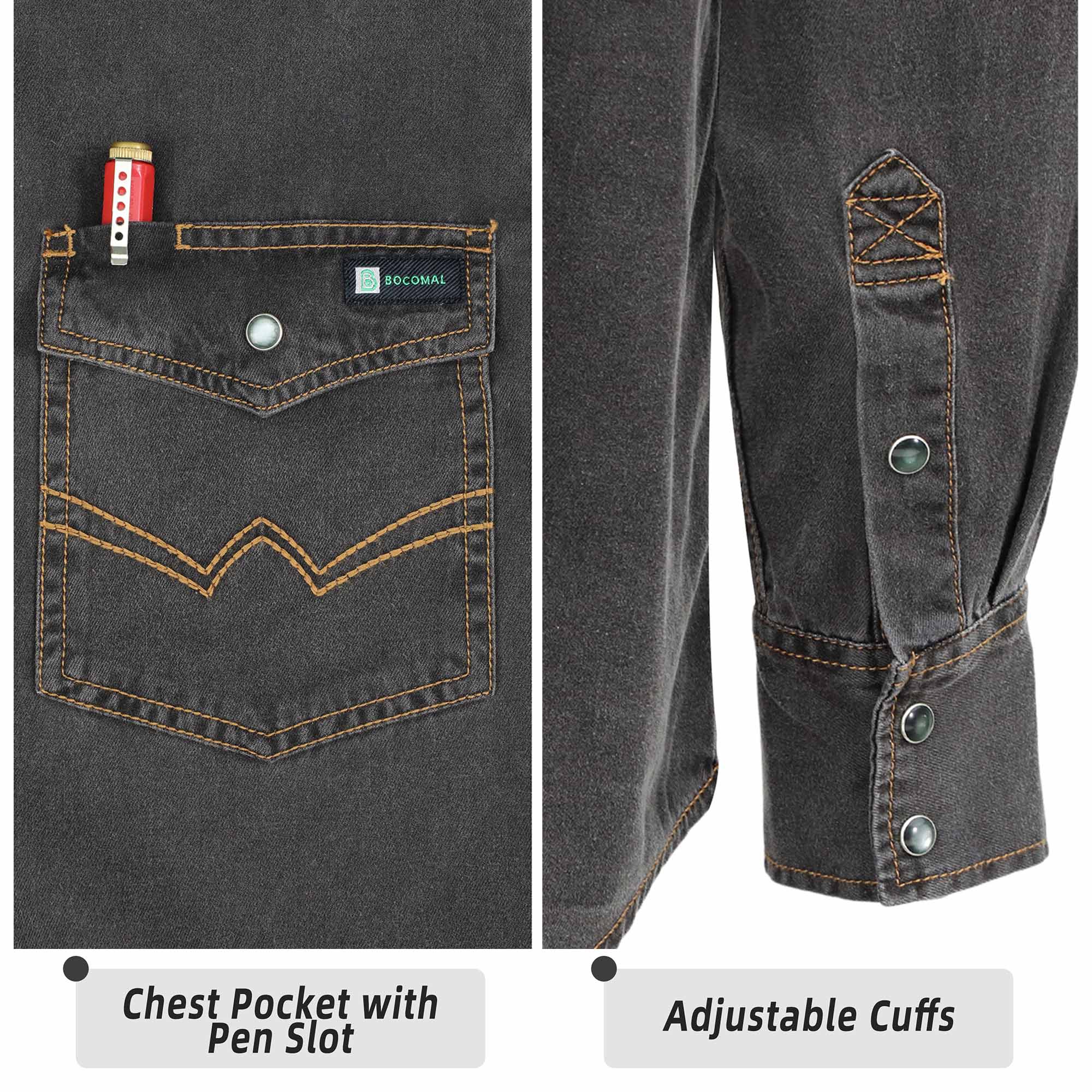 6.5OZ Work Shirts Vintage Washed Lightweight Soft Denim Pearl Snap Down-Relaxed Fit (Non FR)-0930