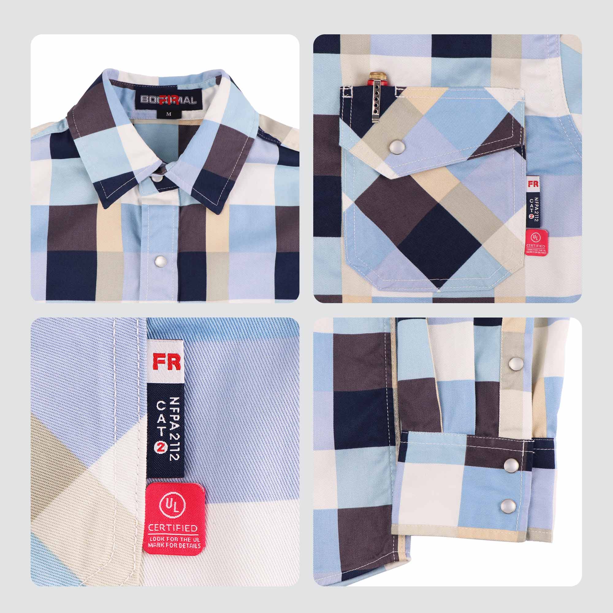 6.5OZ Printed Plaid Shirts With Pearl Snap -3916