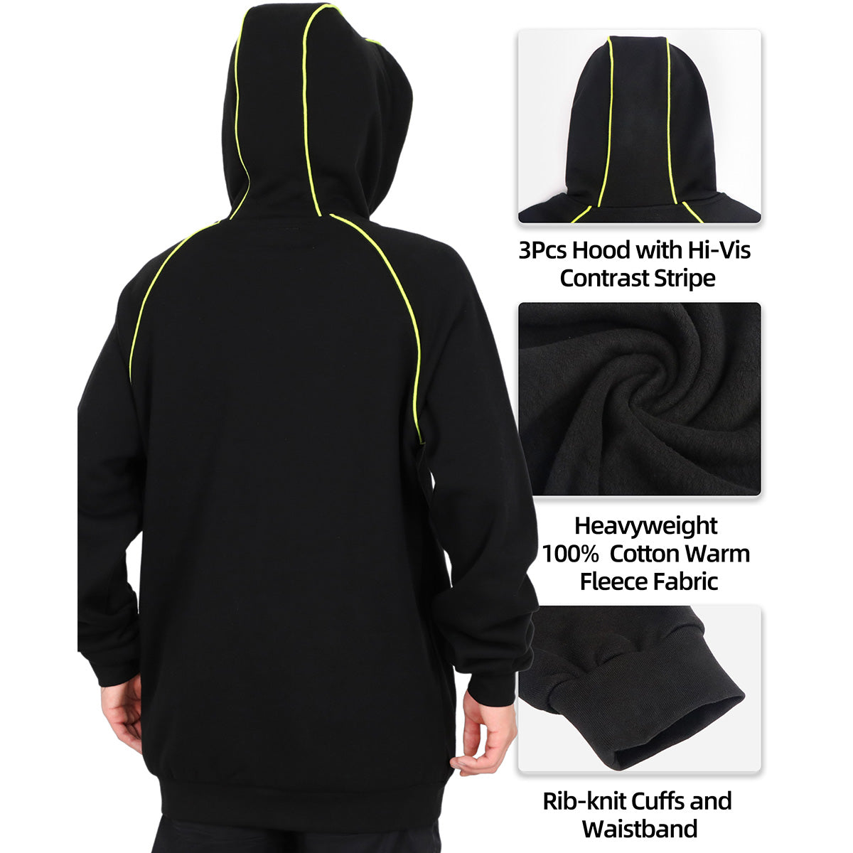 12oz Heavyweight Cotton Fleece FR Hi-Vis Hooded Sweatshirts-4931B