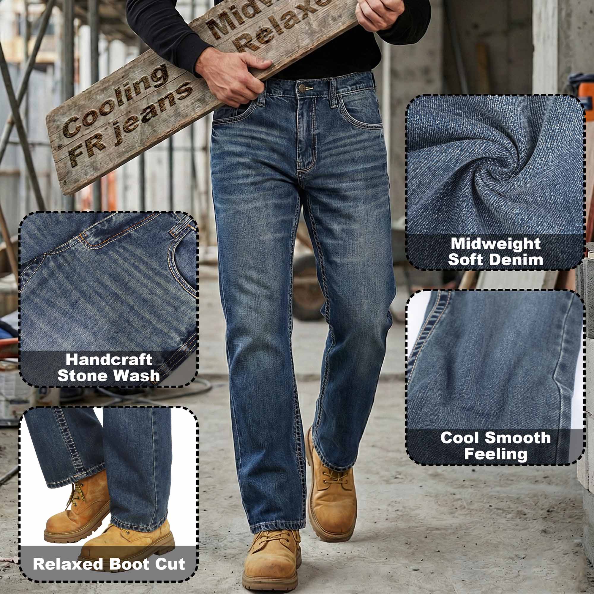 10oz Midweight EX-Soft Relaxed Boot Vintage Washed FR Work Pants-8306